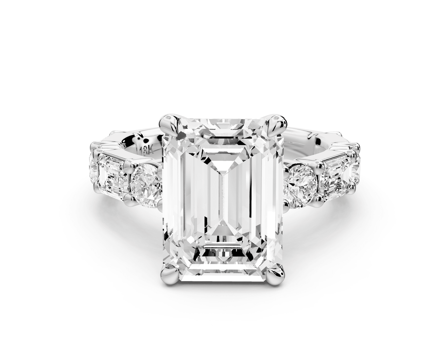 Juliette - 5ct platinum emerald with Alternating Round and Emerald 8 - Stone Band Engagement Ring - Mr. Alex Jewelry