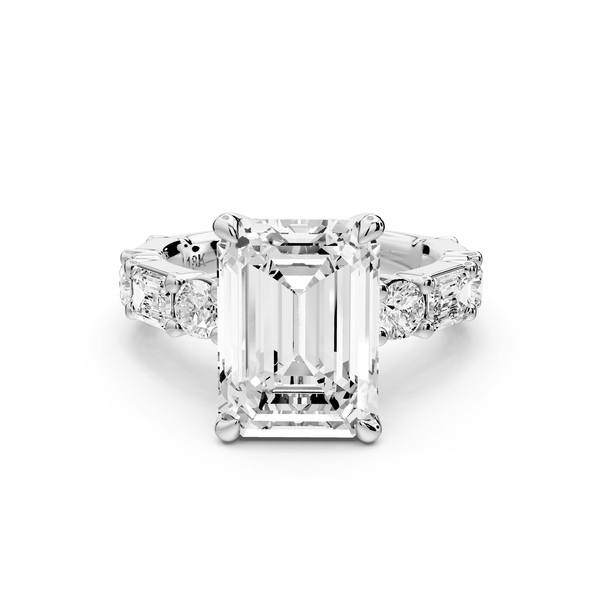 Juliette - 5ct platinum emerald with Alternating Round and Emerald 8 - Stone Band Engagement Ring - Mr. Alex Jewelry
