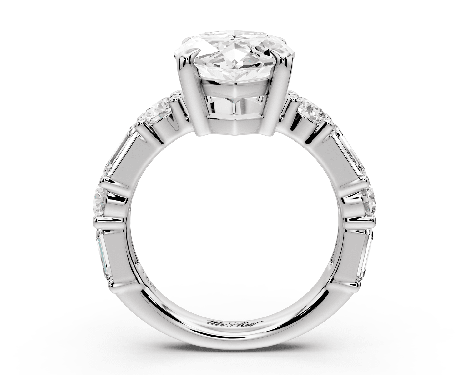 Juliette - 5ct platinum marquise with Alternating Round and Emerald 8 - Stone Band Engagement Ring - Mr. Alex Jewelry