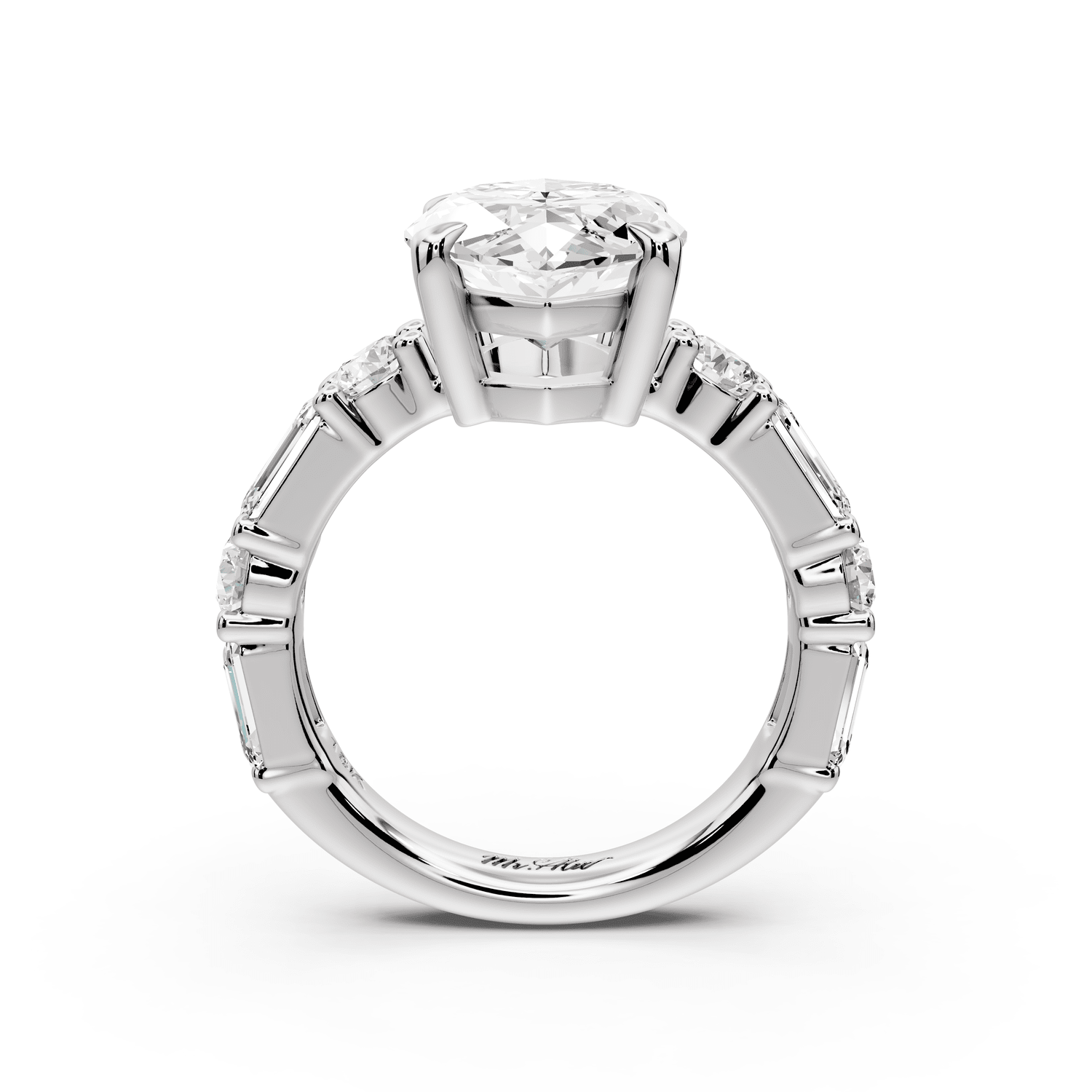 Juliette - 5ct platinum marquise with Alternating Round and Emerald 8 - Stone Band Engagement Ring - Mr. Alex Jewelry
