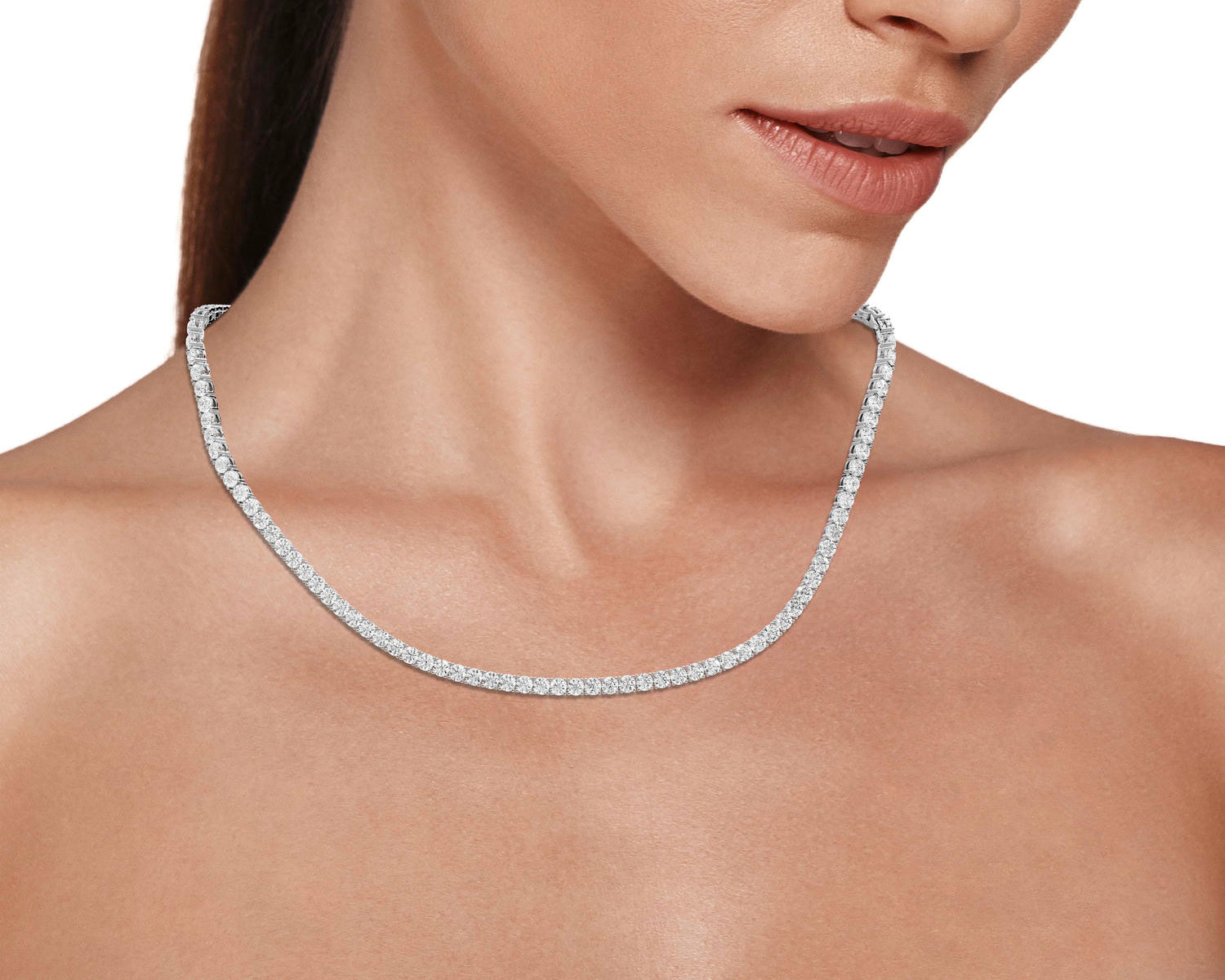 July Diamond Tennis Necklace (3.4mm) – 14KT White Gold - Mr. Alex Jewelry