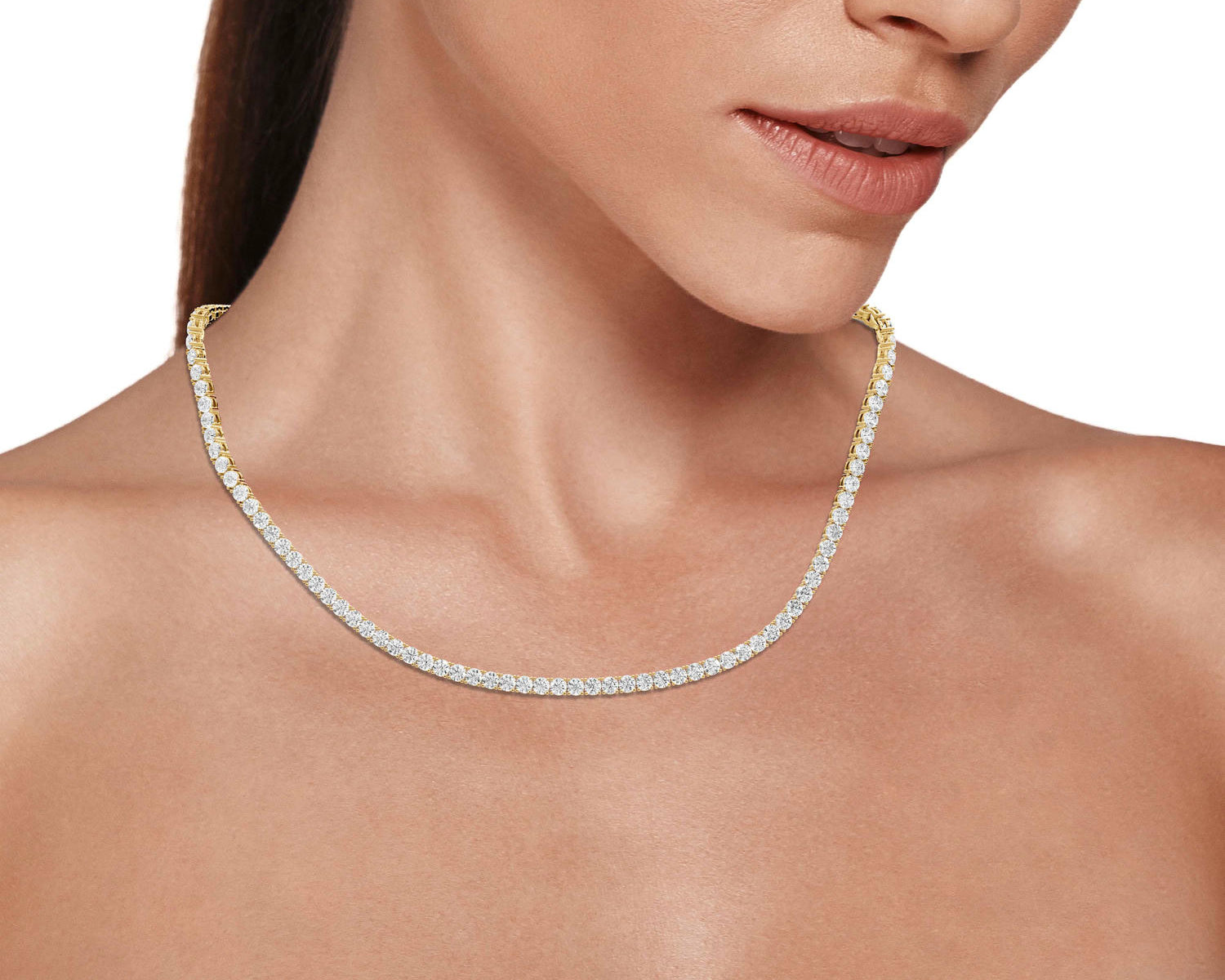 July Diamond Tennis Necklace (3.4mm) – 14KT Yellow Gold - Mr. Alex Jewelry