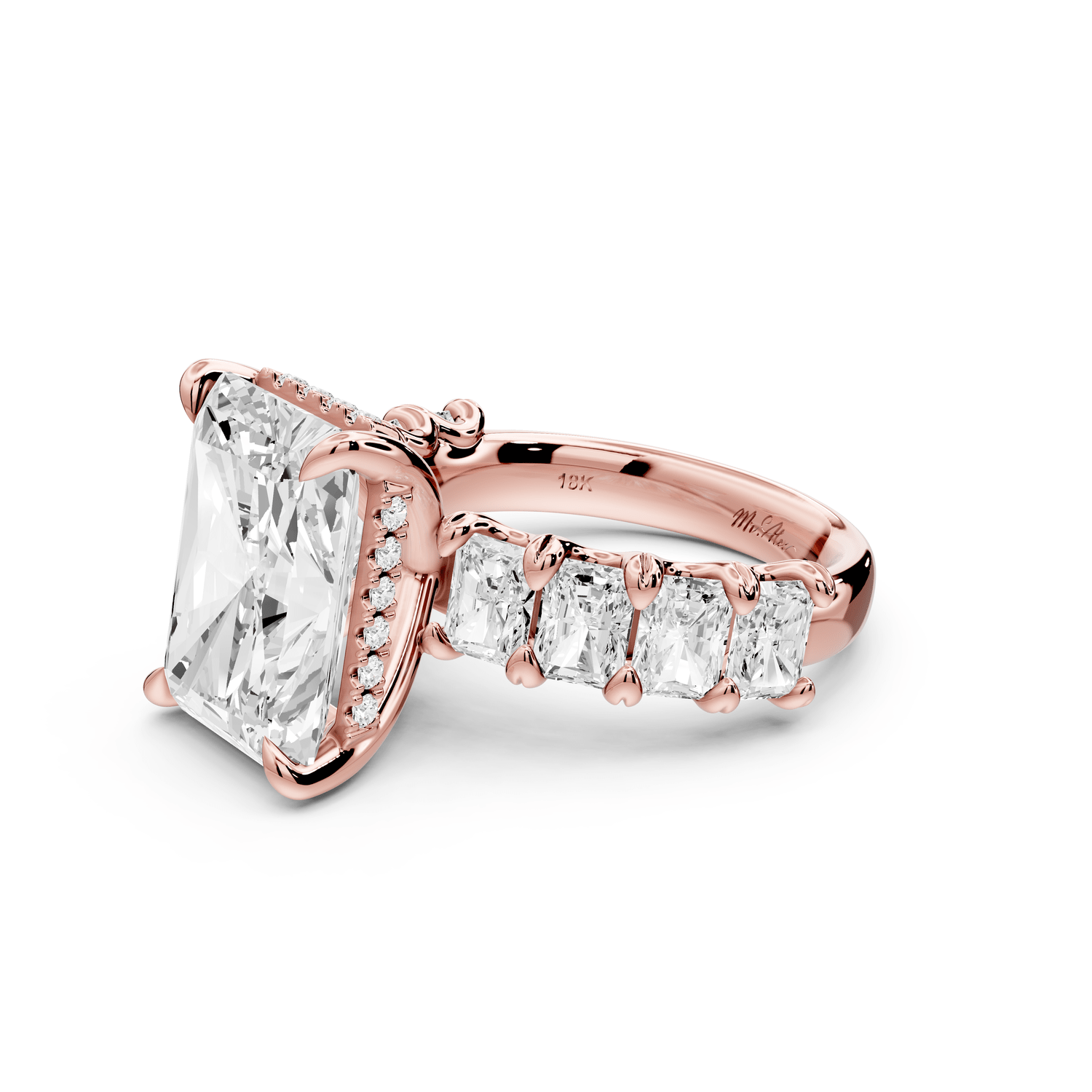 Kendall - 7ct 14k rose gold Radiant Hidden Halo Engagement Ring with Graduated Prong-Set Side Stones - Mr. Alex Jewelry