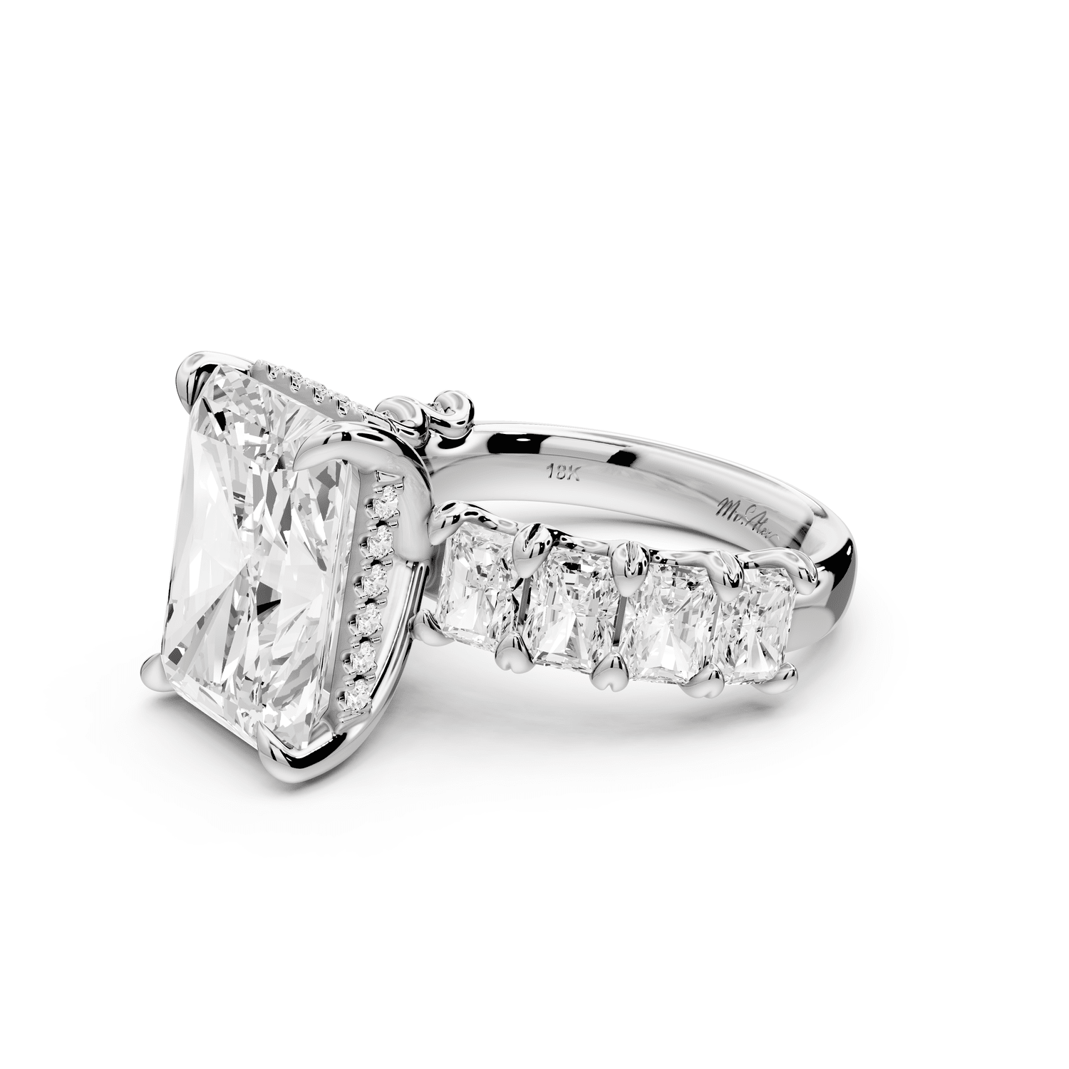 Kendall - 7ct 14k white gold Radiant Hidden Halo Engagement Ring with Graduated Prong-Set Side Stones - Mr. Alex Jewelry
