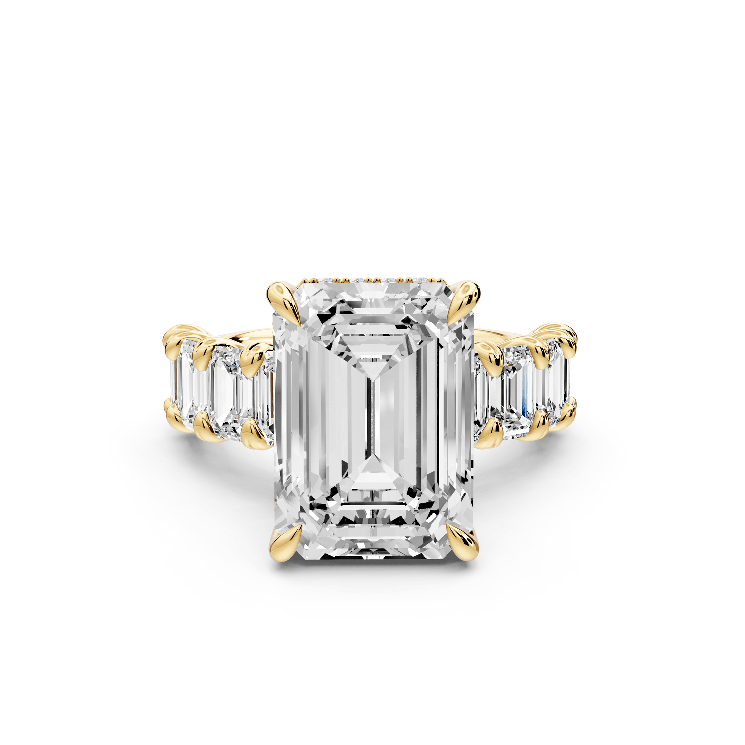 Kendall - 7ct 14k yellow gold Emerald Hidden Halo Engagement Ring with Graduated Prong-Set Side Stones - Mr. Alex Jewelry