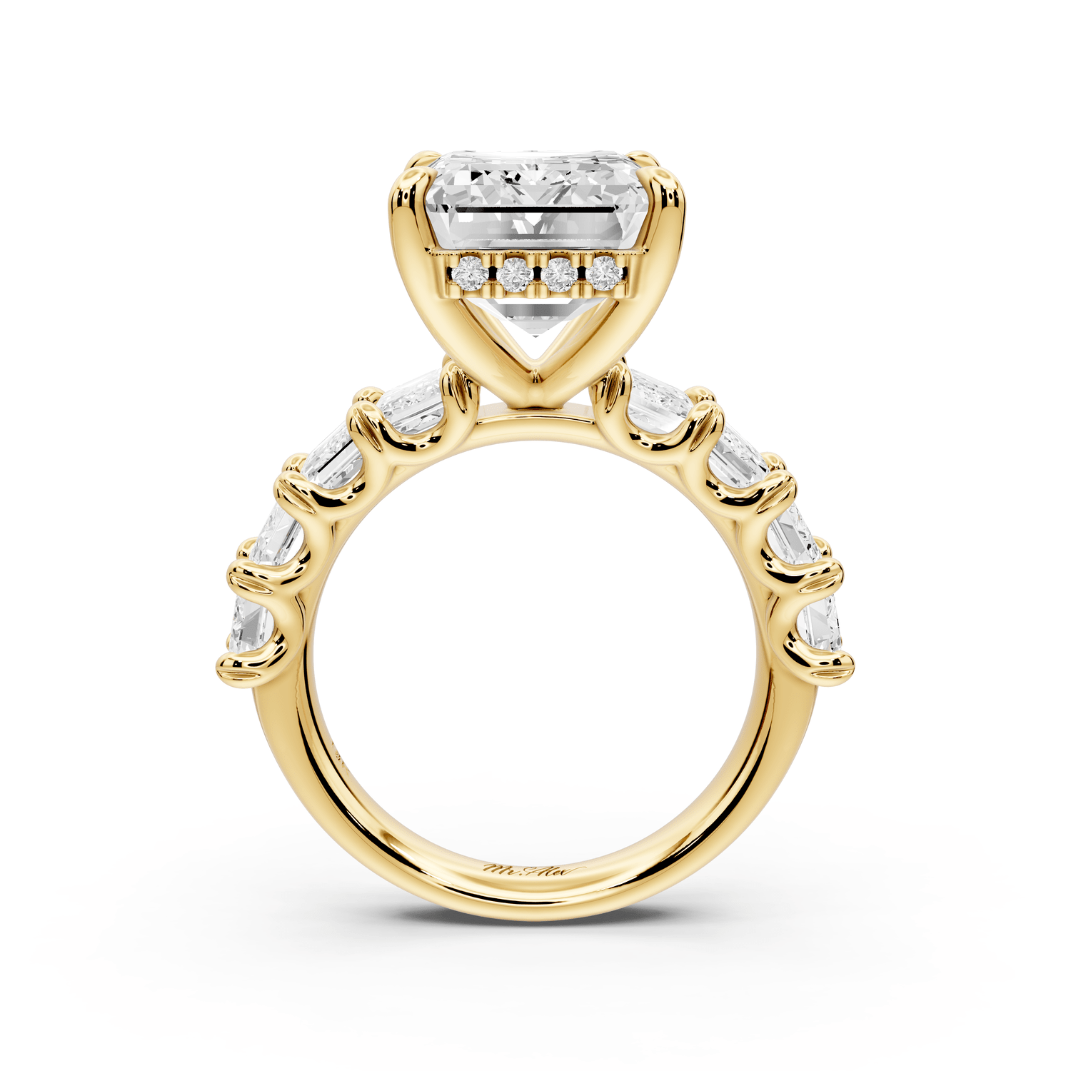Kendall - 7ct 14k yellow gold Emerald Hidden Halo Engagement Ring with Graduated Prong-Set Side Stones - Mr. Alex Jewelry