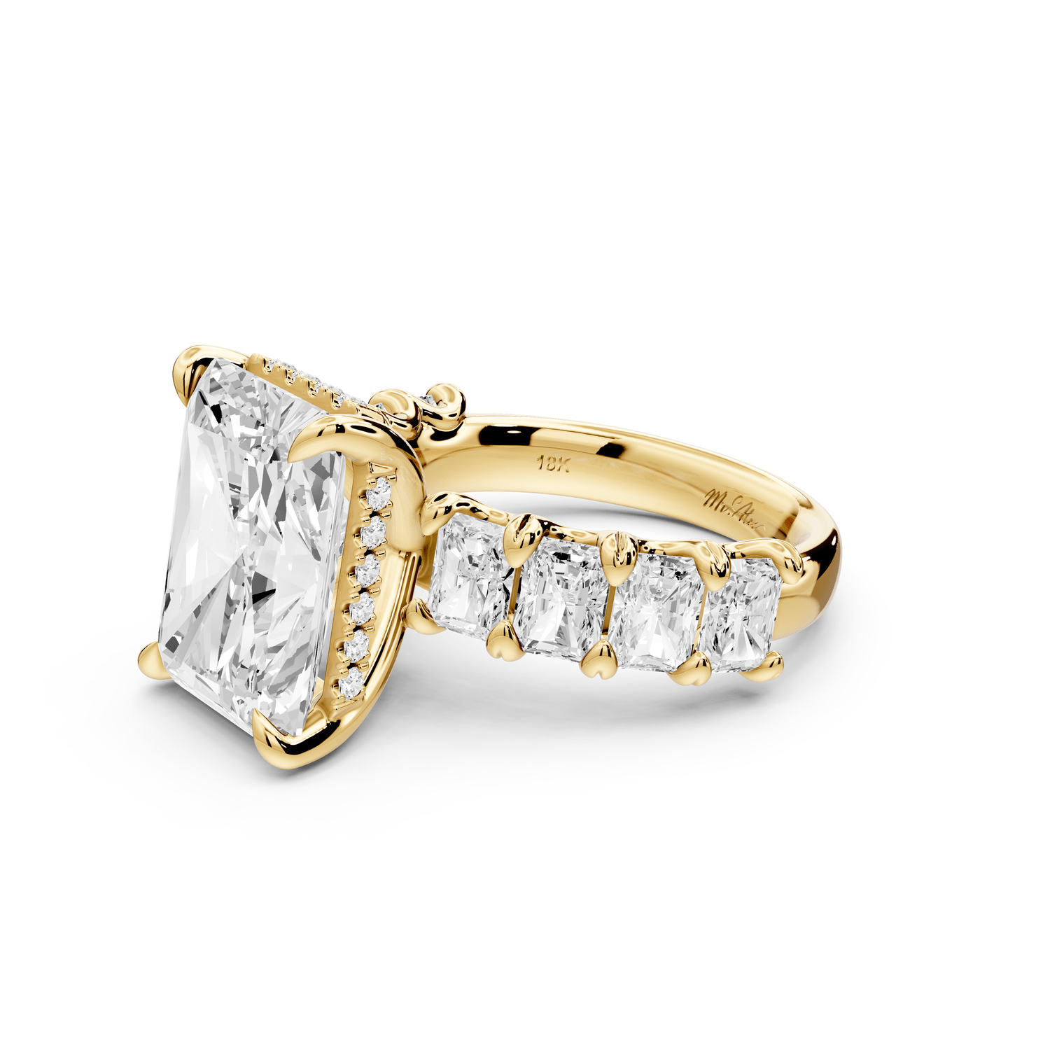 Kendall - 7ct 14k yellow gold Radiant Hidden Halo Engagement Ring with Graduated Prong-Set Side Stones - Mr. Alex Jewelry