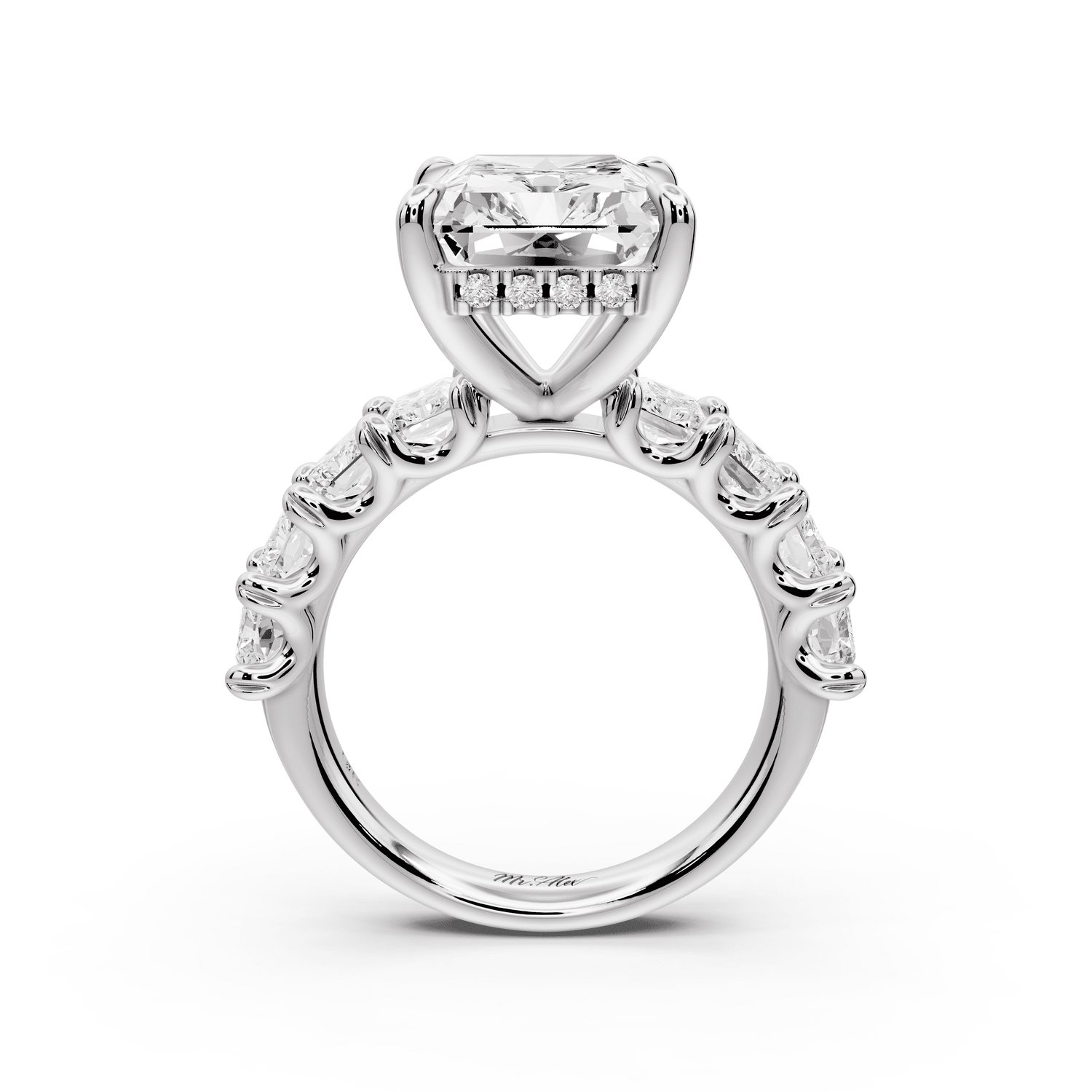 Kendall - 7ct 18k white gold Radiant Hidden Halo Engagement Ring with Graduated Prong-Set Side Stones - Mr. Alex Jewelry