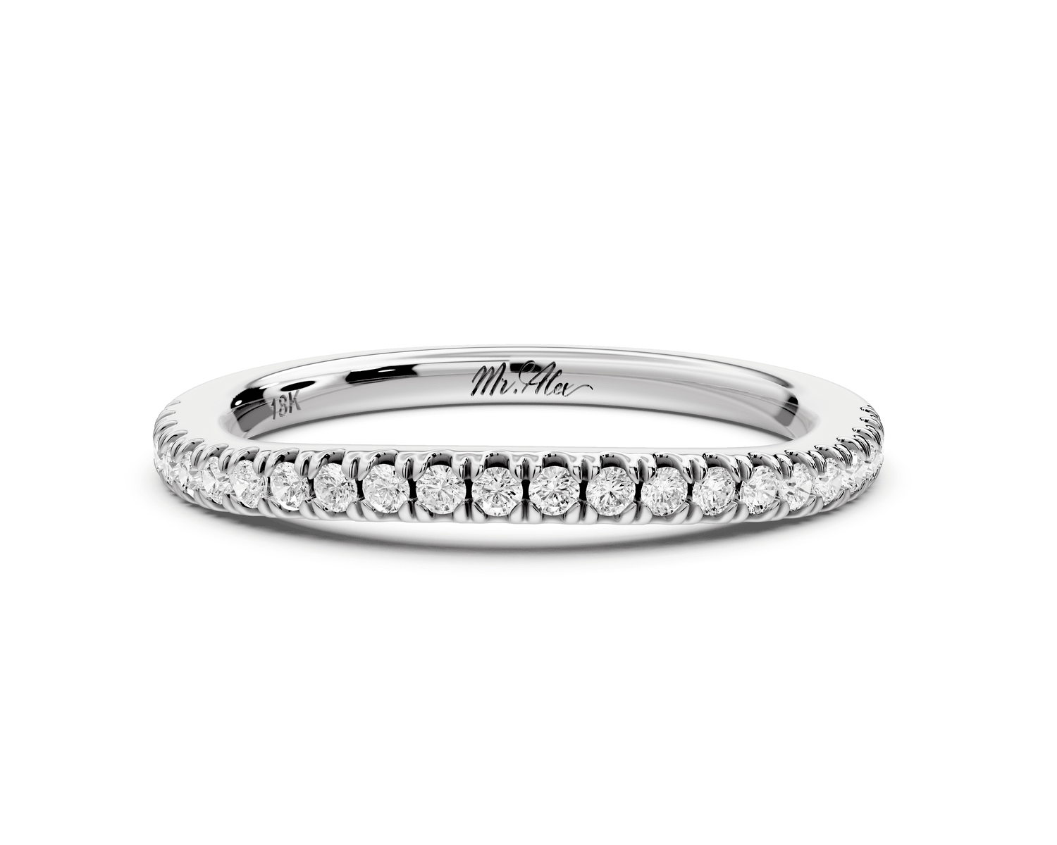 Liora - 14k white gold Half - Eternity Shared Prong Pave Wedding Band - Mr. Alex Jewelry