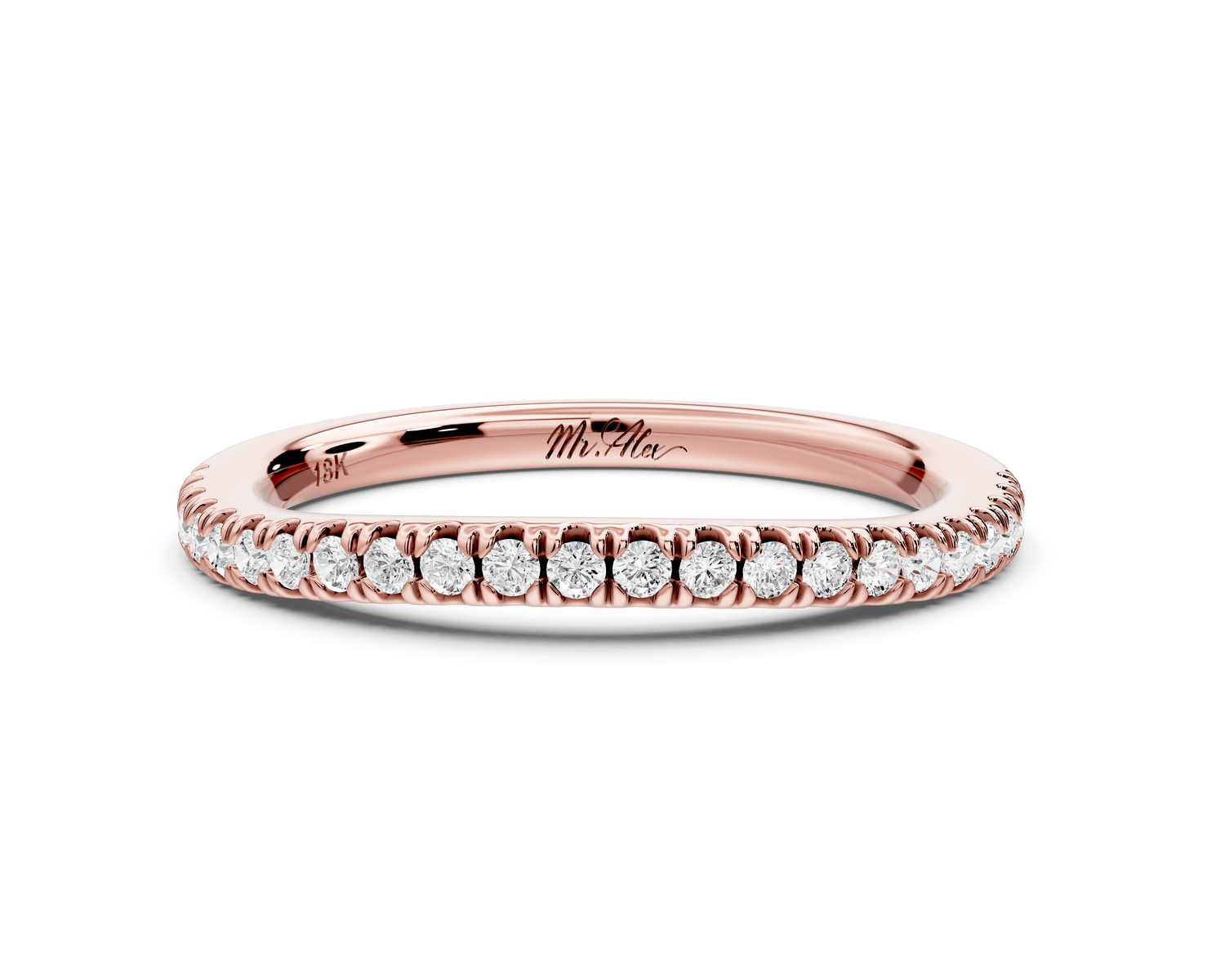 Liora - 18k rose gold Half - Eternity Shared Prong Pave Wedding Band - Mr. Alex Jewelry
