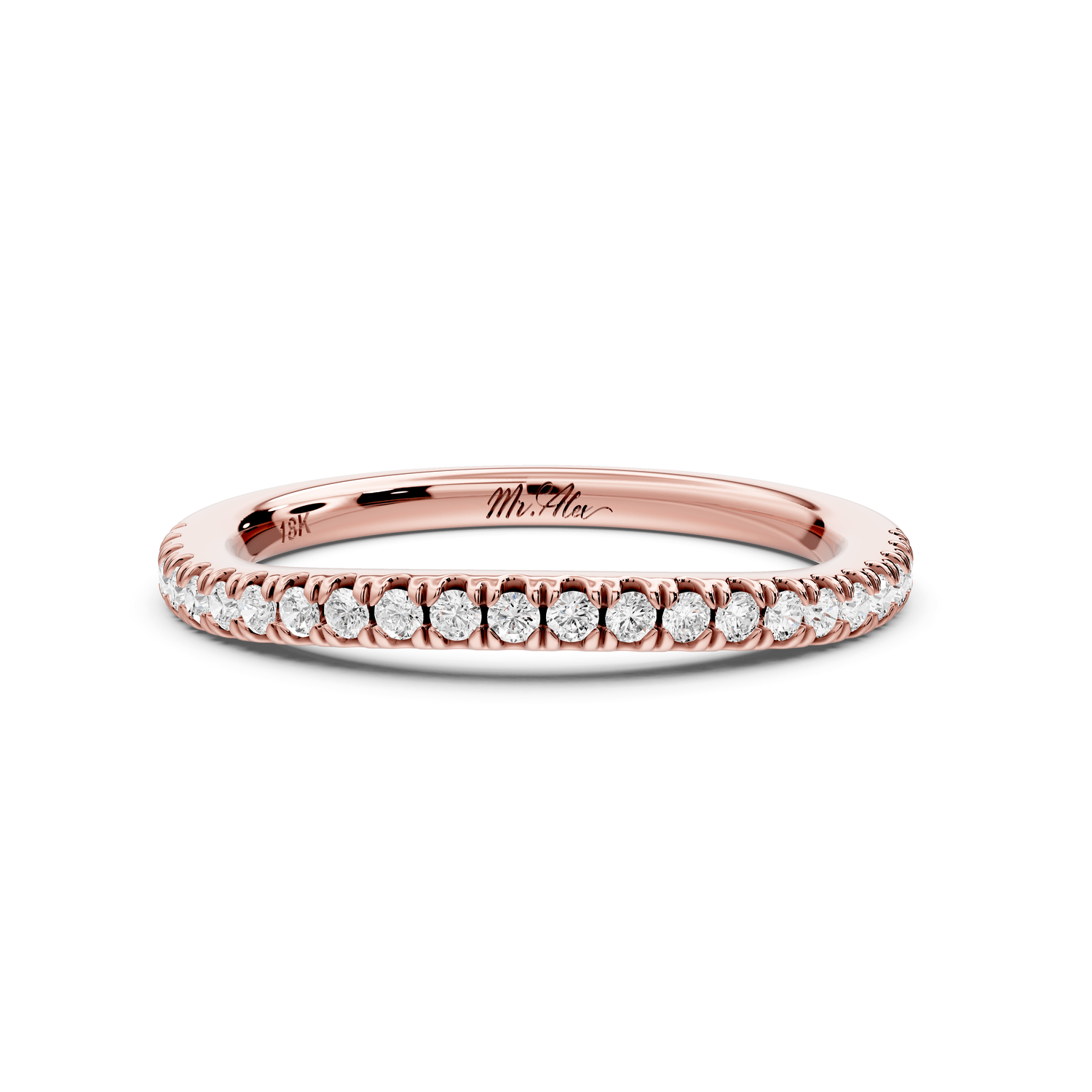Liora - 18k rose gold Half - Eternity Shared Prong Pave Wedding Band - Mr. Alex Jewelry