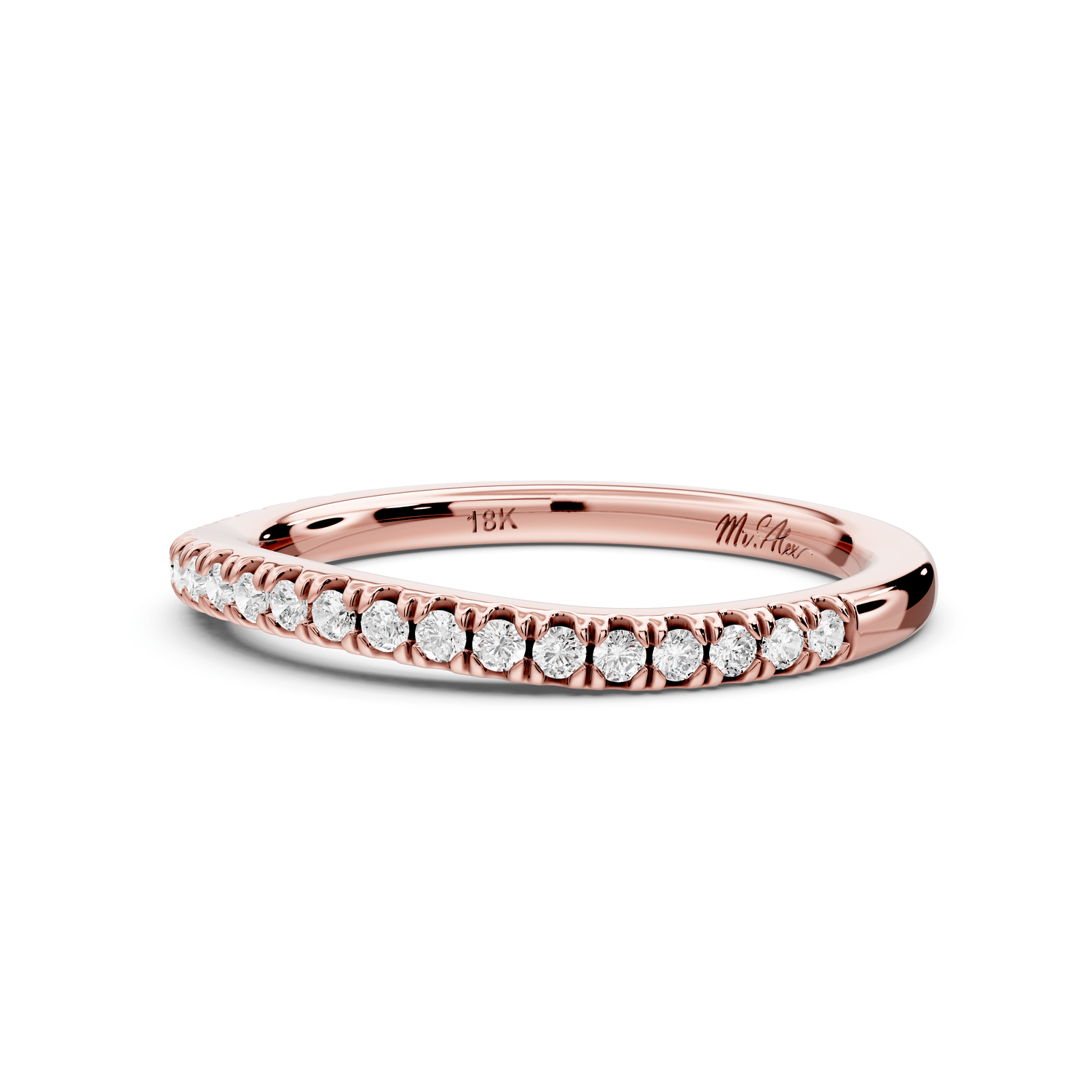 Liora - 18k rose gold Half - Eternity Shared Prong Pave Wedding Band - Mr. Alex Jewelry