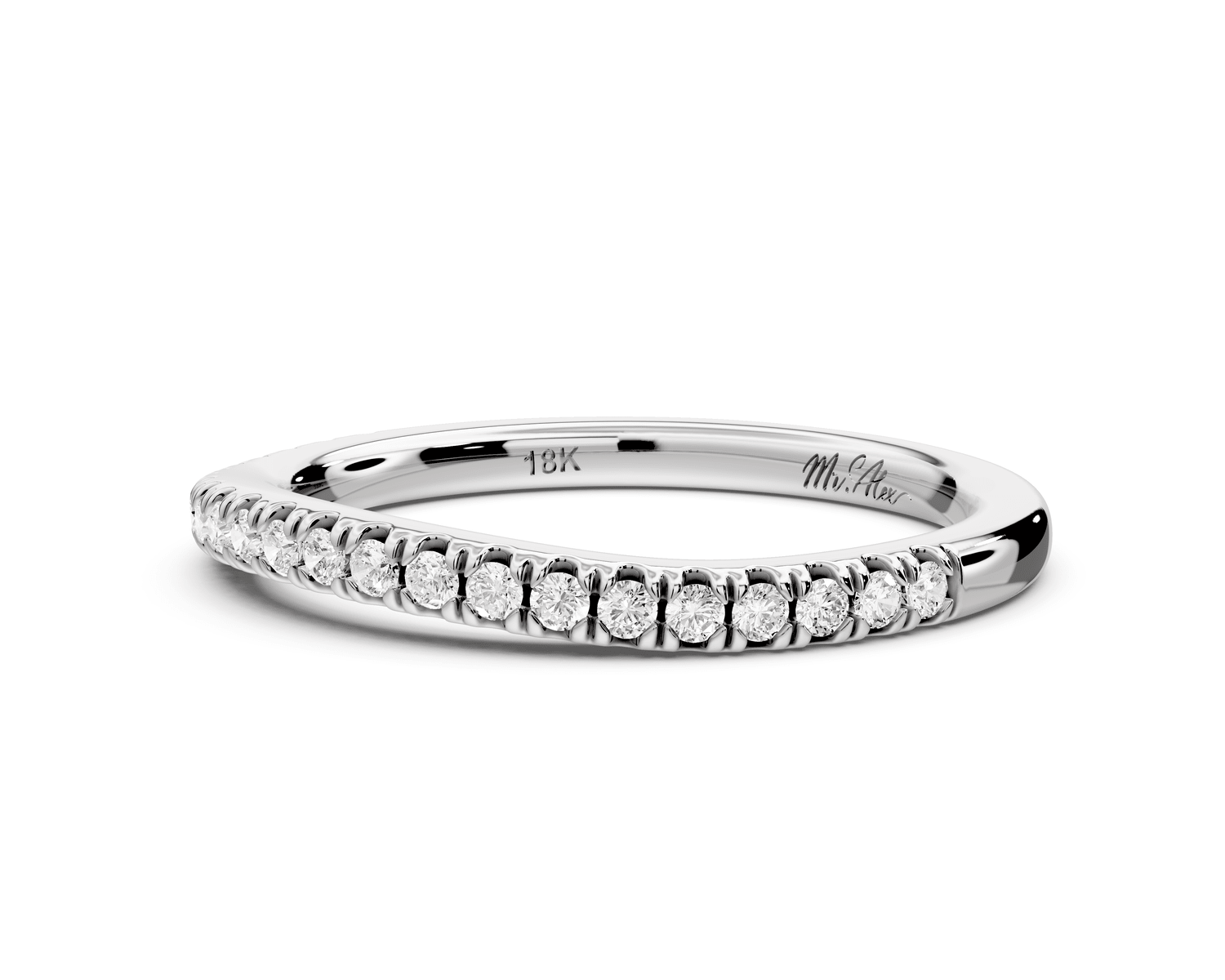 Liora - 18k white gold Half - Eternity Shared Prong Pave Wedding Band - Mr. Alex Jewelry
