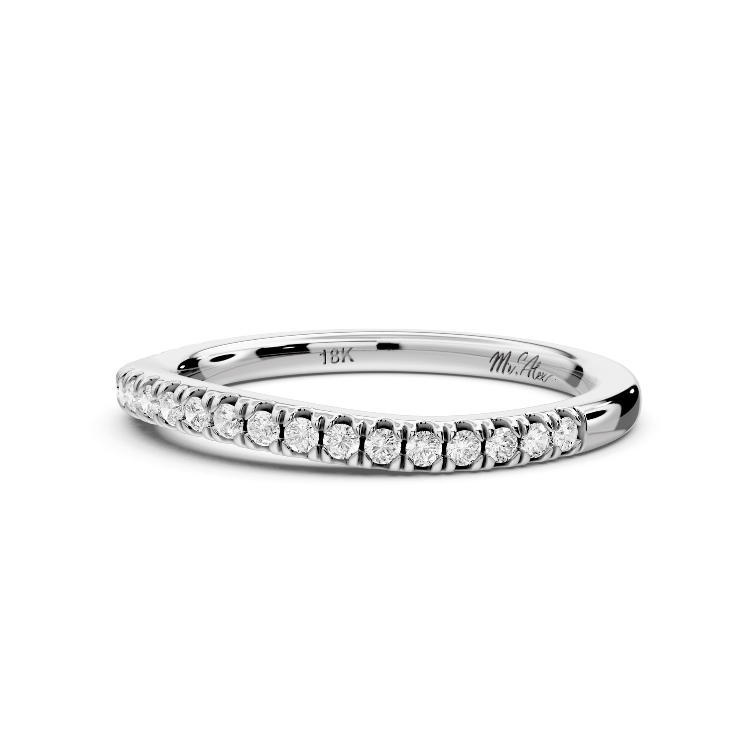 Liora - 18k white gold Half - Eternity Shared Prong Pave Wedding Band - Mr. Alex Jewelry