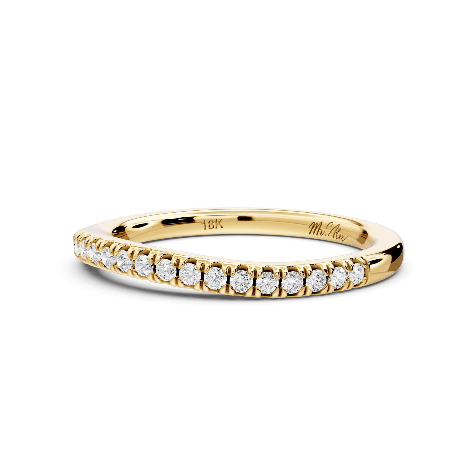 Liora - 18k yellow gold Half - Eternity Shared Prong Pave Wedding Band - Mr. Alex Jewelry