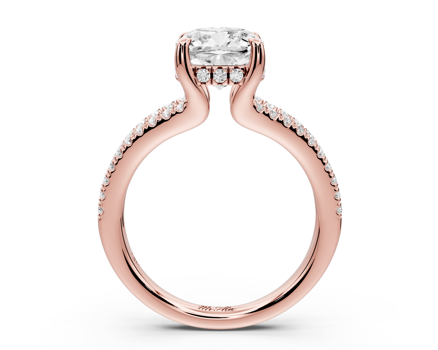 Liora - 2ct 14k rose gold cushion Hidden Halo Micro Pavé Split Shank Engagement Ring - Mr. Alex Jewelry