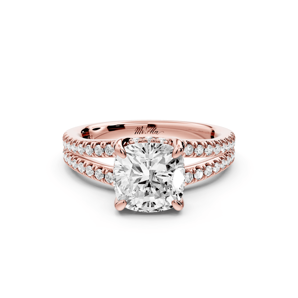 Liora - 2ct 14k rose gold cushion Hidden Halo Micro Pavé Split Shank Engagement Ring - Mr. Alex Jewelry