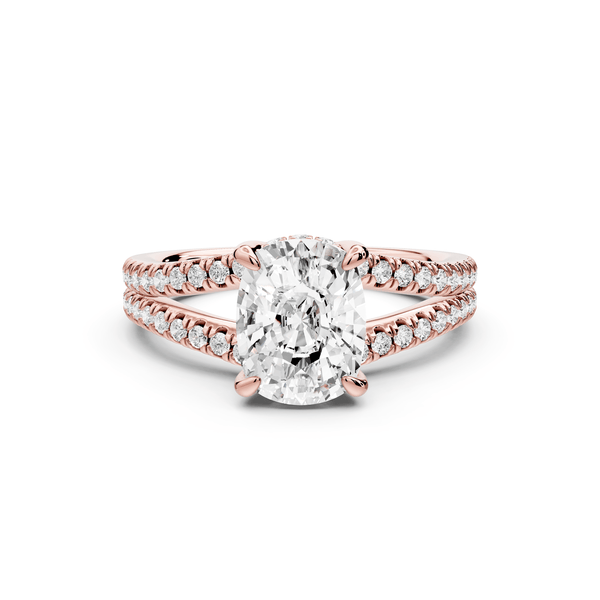 Liora - 2ct 14k rose gold ecushion Hidden Halo Micro Pavé Split Shank Engagement Ring - Mr. Alex Jewelry
