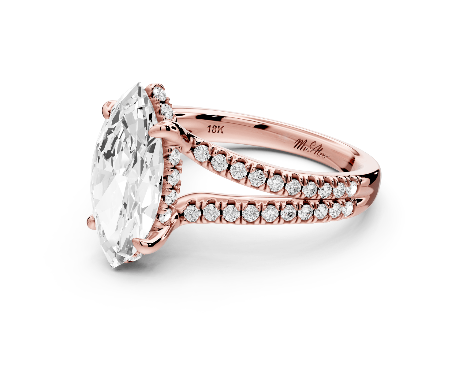 Liora - 2ct 14k rose gold marquise Hidden Halo Micro Pavé Split Shank Engagement Ring - Mr. Alex Jewelry