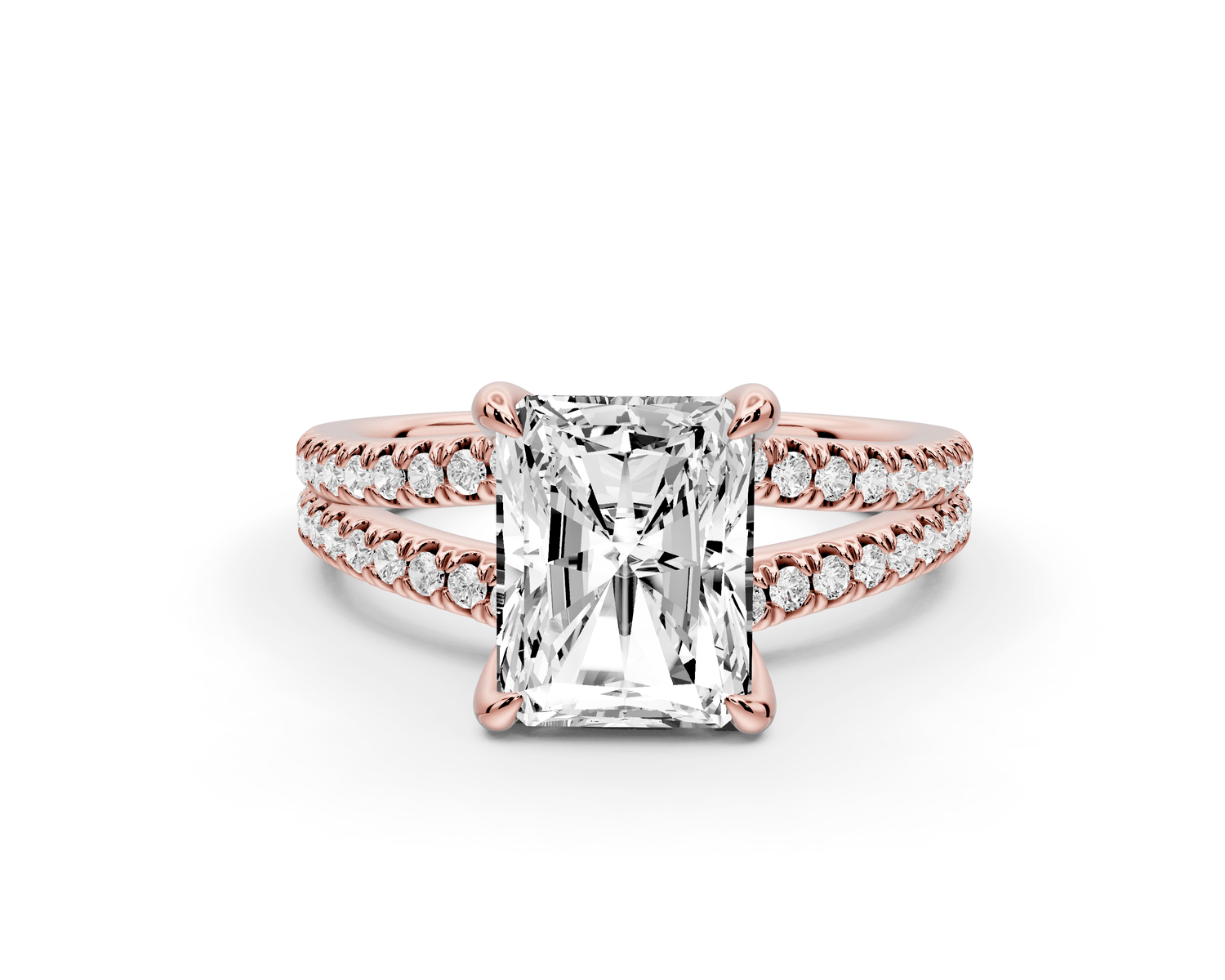 Liora - 2ct 14k rose gold radiant Hidden Halo Micro Pavé Split Shank Engagement Ring - Mr. Alex Jewelry
