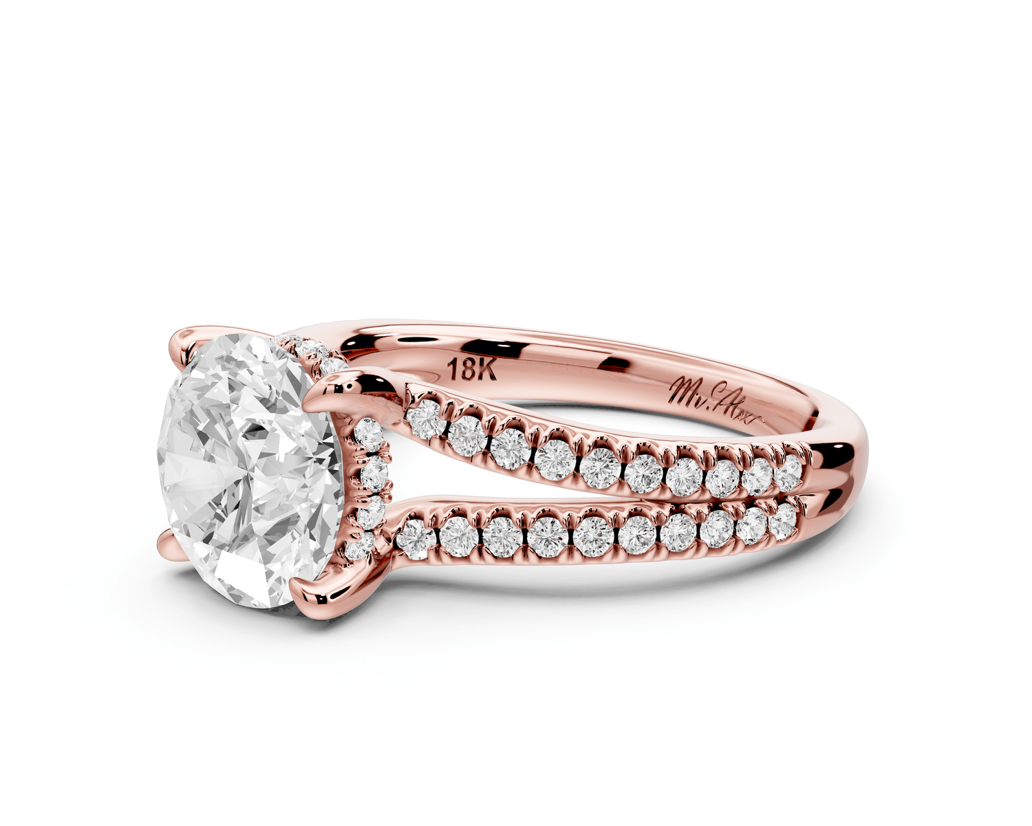 Liora - 2ct 14k rose gold round Hidden Halo Micro Pavé Split Shank Engagement Ring - Mr. Alex Jewelry