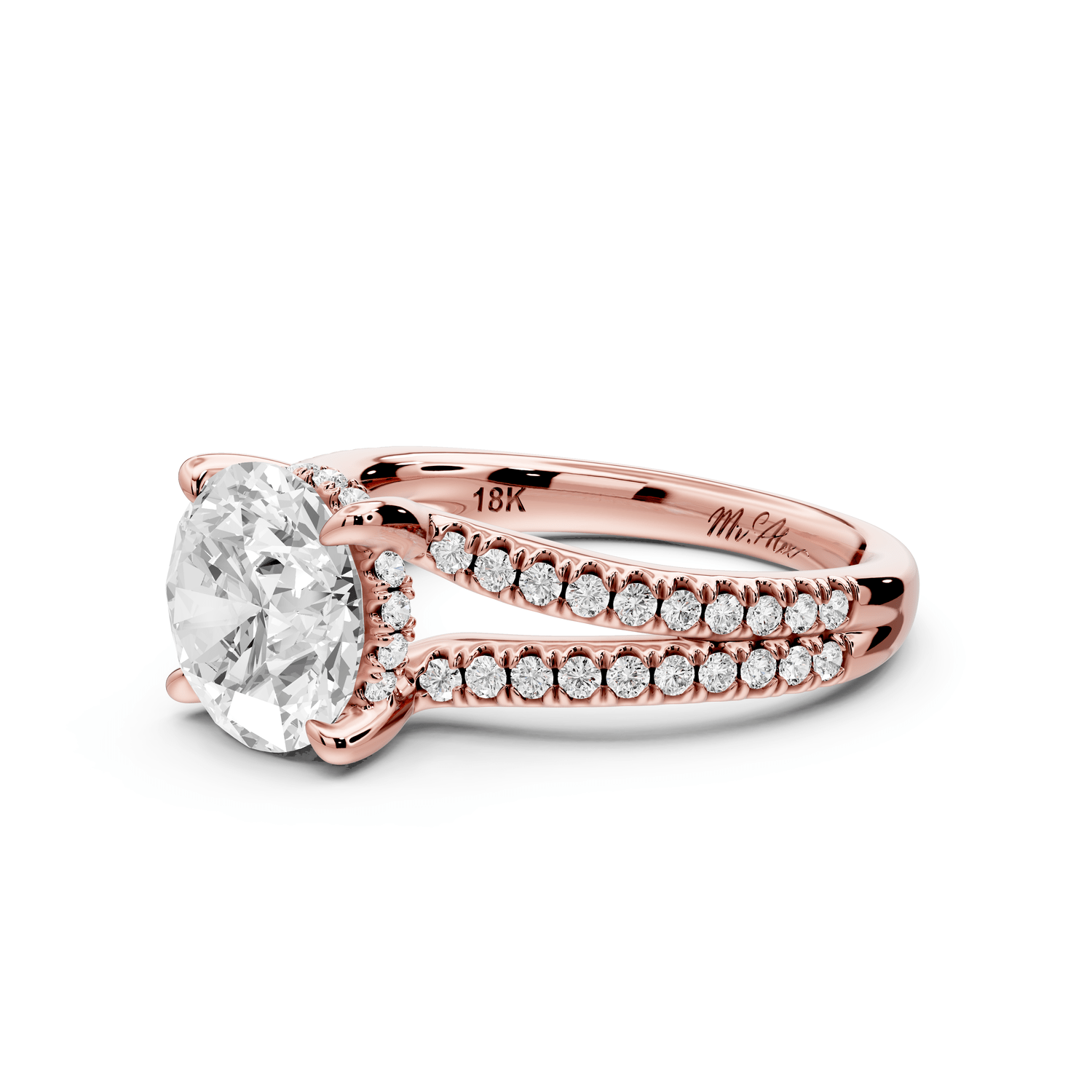 Liora - 2ct 14k rose gold round Hidden Halo Micro Pavé Split Shank Engagement Ring - Mr. Alex Jewelry