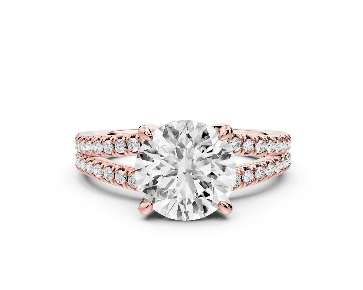 Liora - 2ct 14k rose gold round Hidden Halo Micro Pavé Split Shank Engagement Ring - Mr. Alex Jewelry