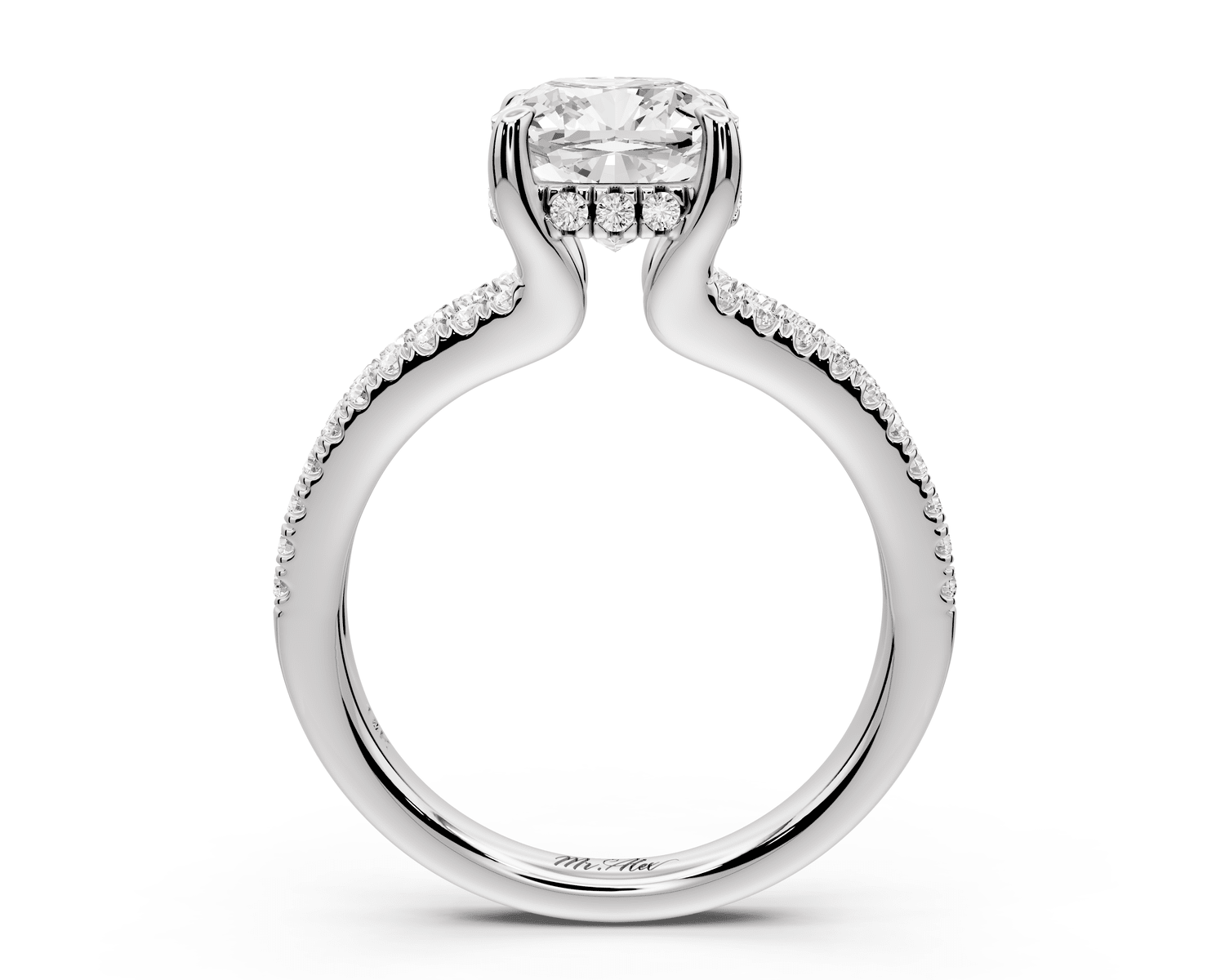 Liora - 2ct 14k white gold cushion Hidden Halo Micro Pavé Split Shank Engagement Ring - Mr. Alex Jewelry