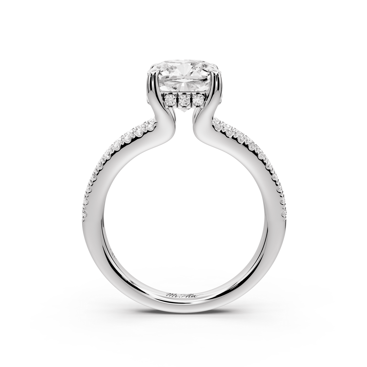 Liora - 2ct 14k white gold cushion Hidden Halo Micro Pavé Split Shank Engagement Ring - Mr. Alex Jewelry