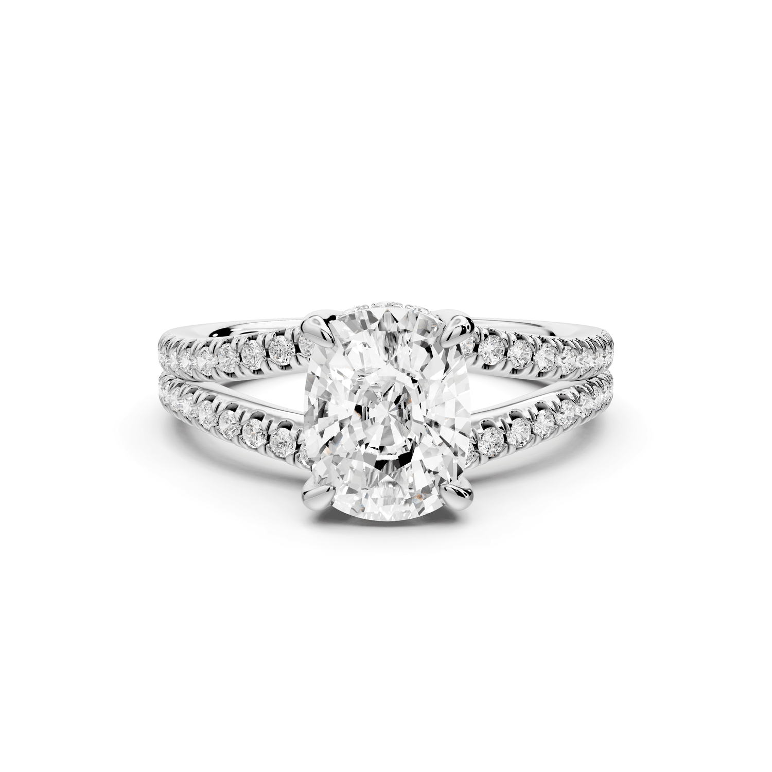 Liora - 2ct 14k white gold ecushion Hidden Halo Micro Pavé Split Shank Engagement Ring - Mr. Alex Jewelry