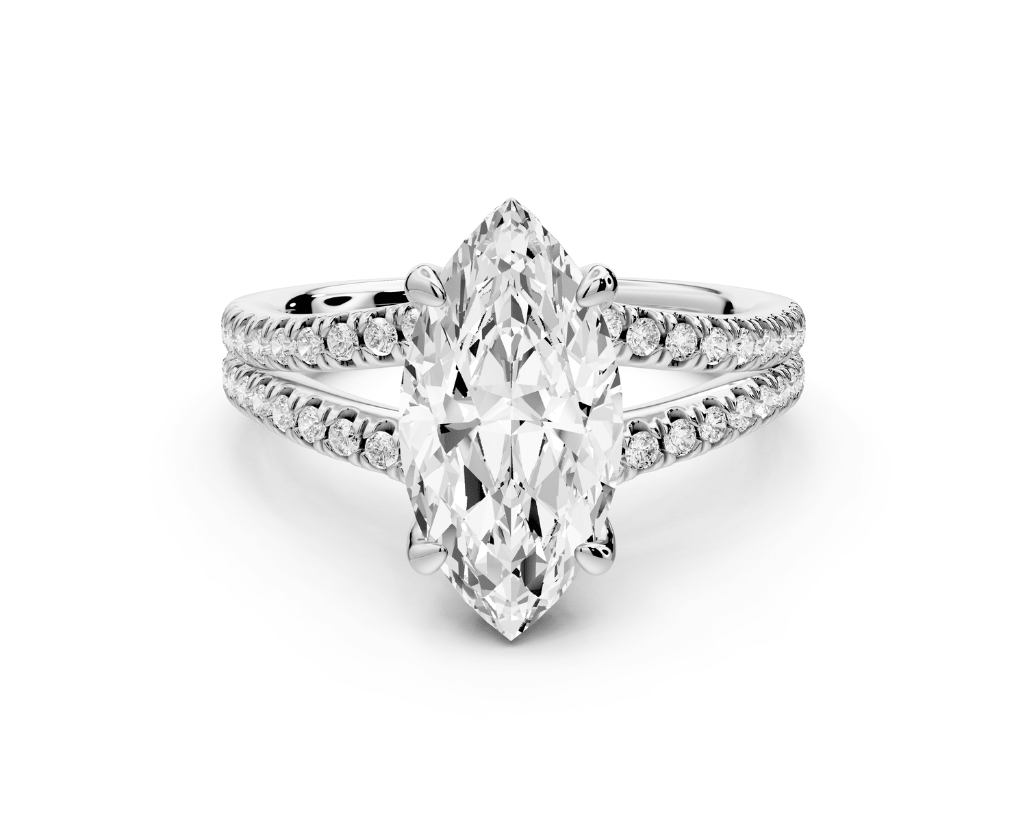 Liora - 2ct 14k white gold marquise Hidden Halo Micro Pavé Split Shank Engagement Ring - Mr. Alex Jewelry