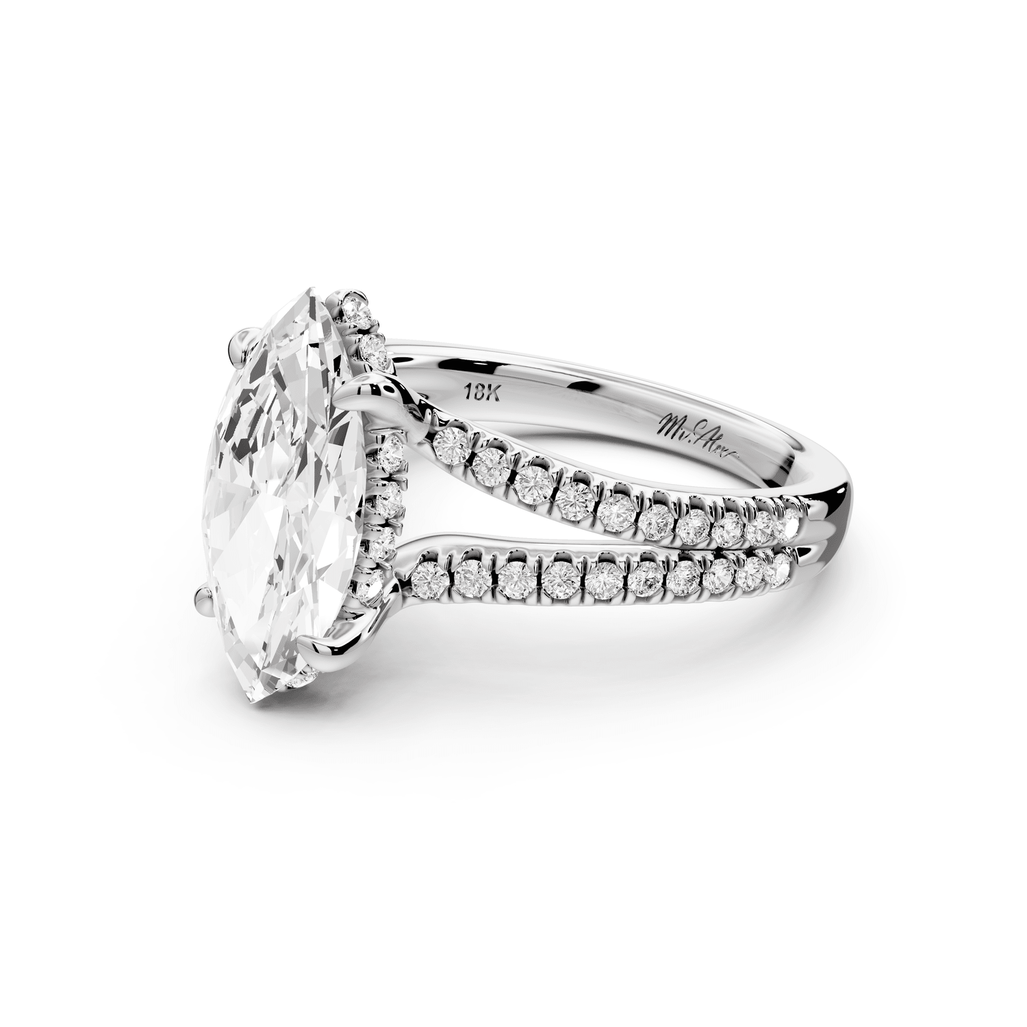 Liora - 2ct 14k white gold marquise Hidden Halo Micro Pavé Split Shank Engagement Ring - Mr. Alex Jewelry