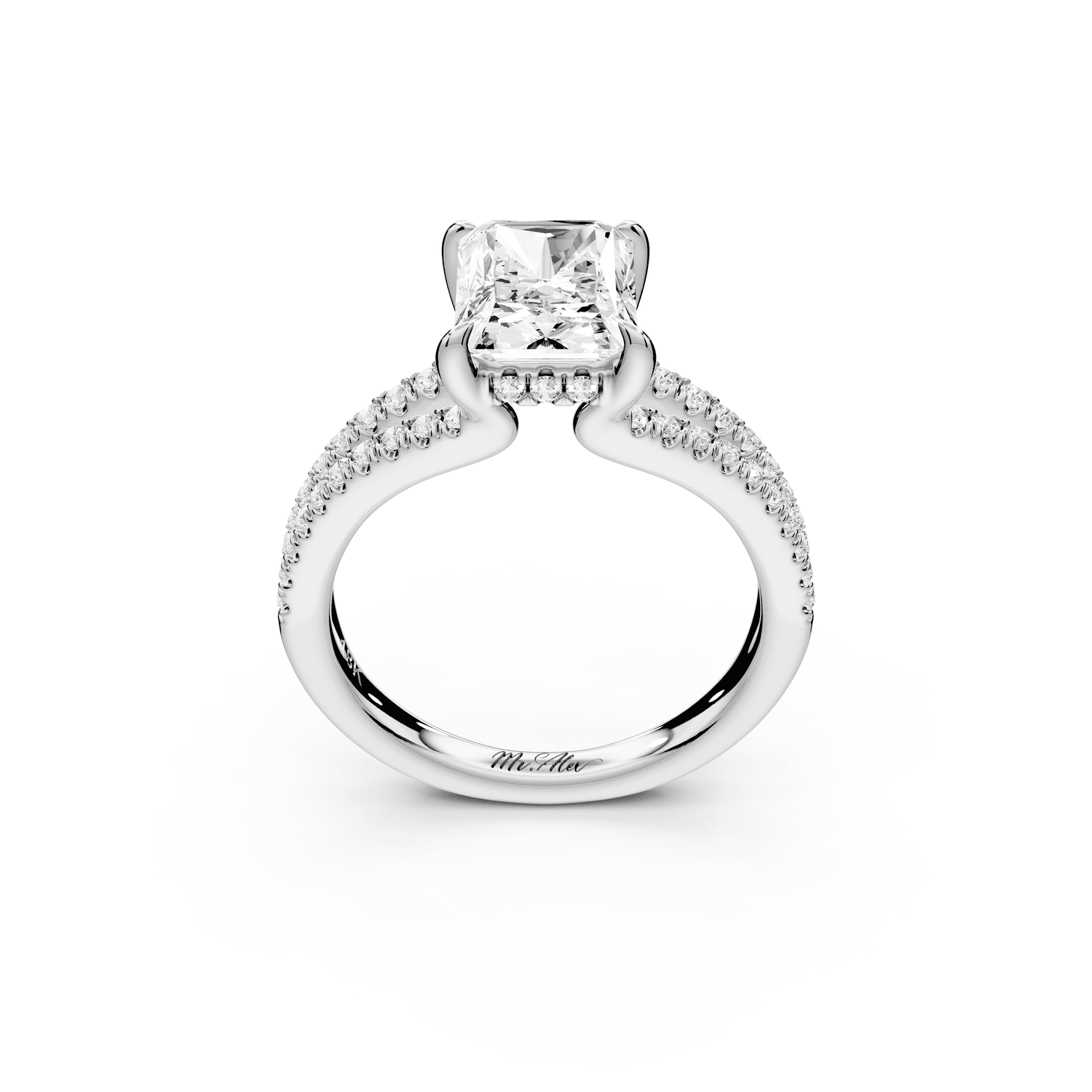 Liora - 2ct 14k white gold radiant Hidden Halo Micro Pavé Split Shank Engagement Ring - Mr. Alex Jewelry