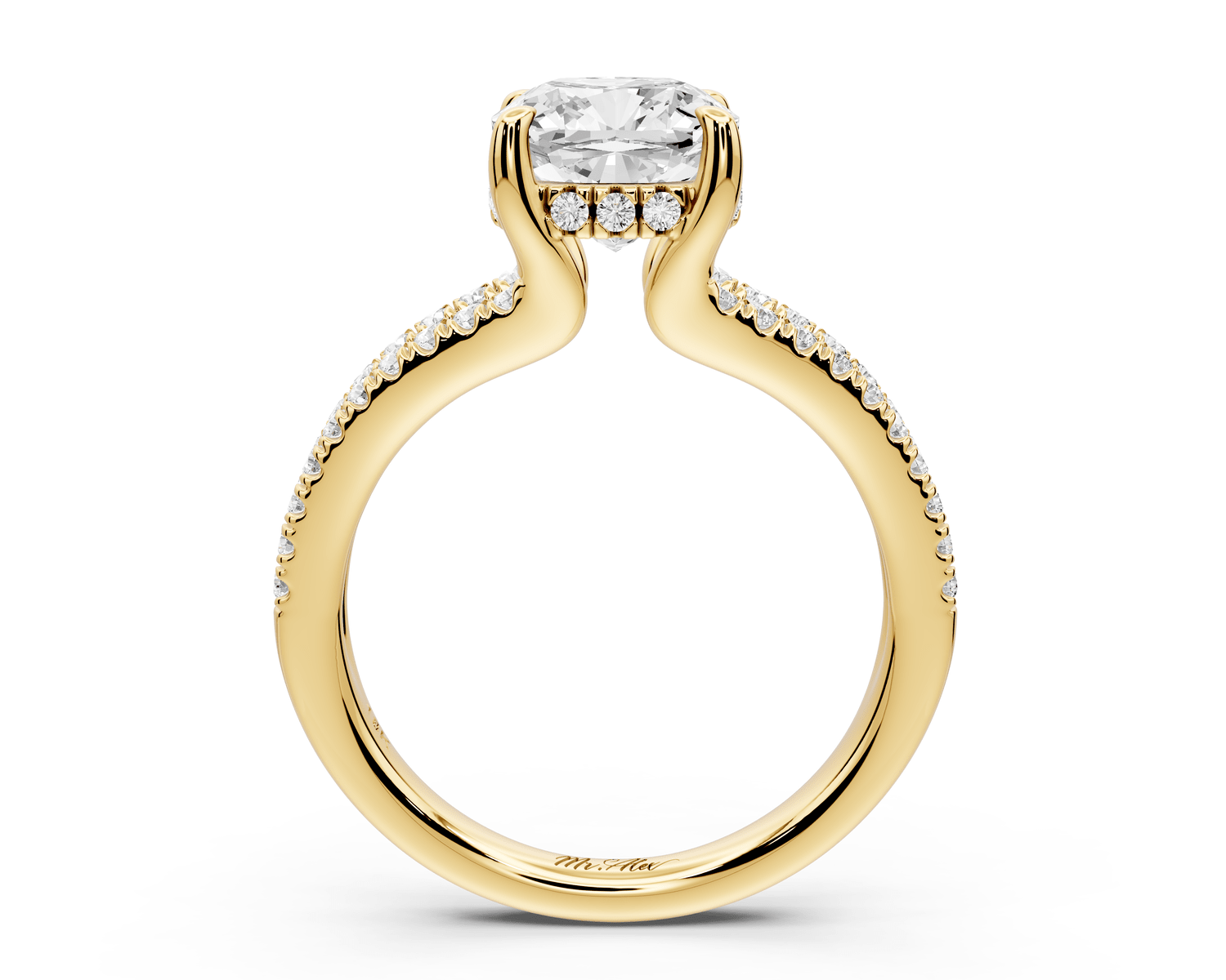 Liora - 2ct 14k yellow gold cushion Hidden Halo Micro Pavé Split Shank Engagement Ring - Mr. Alex Jewelry