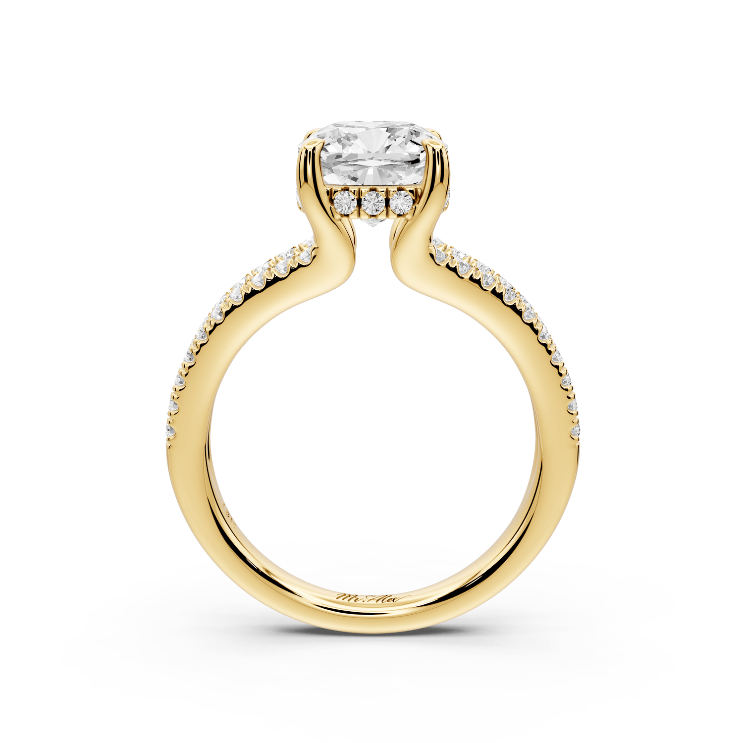 Liora - 2ct 14k yellow gold cushion Hidden Halo Micro Pavé Split Shank Engagement Ring - Mr. Alex Jewelry