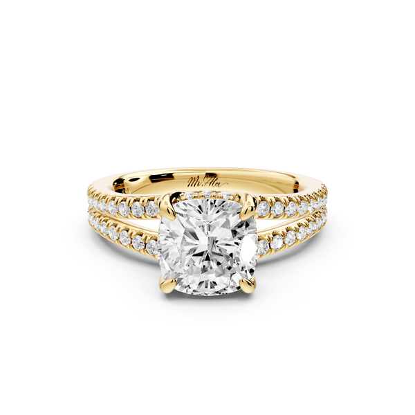 Liora - 2ct 14k yellow gold cushion Hidden Halo Micro Pavé Split Shank Engagement Ring - Mr. Alex Jewelry