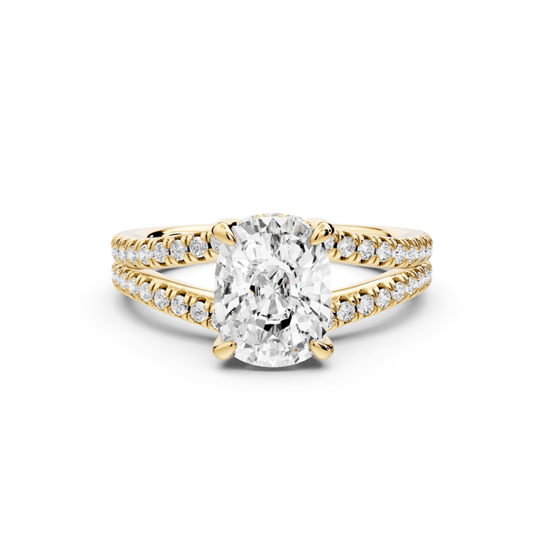 Liora - 2ct 14k yellow gold ecushion Hidden Halo Micro Pavé Split Shank Engagement Ring - Mr. Alex Jewelry