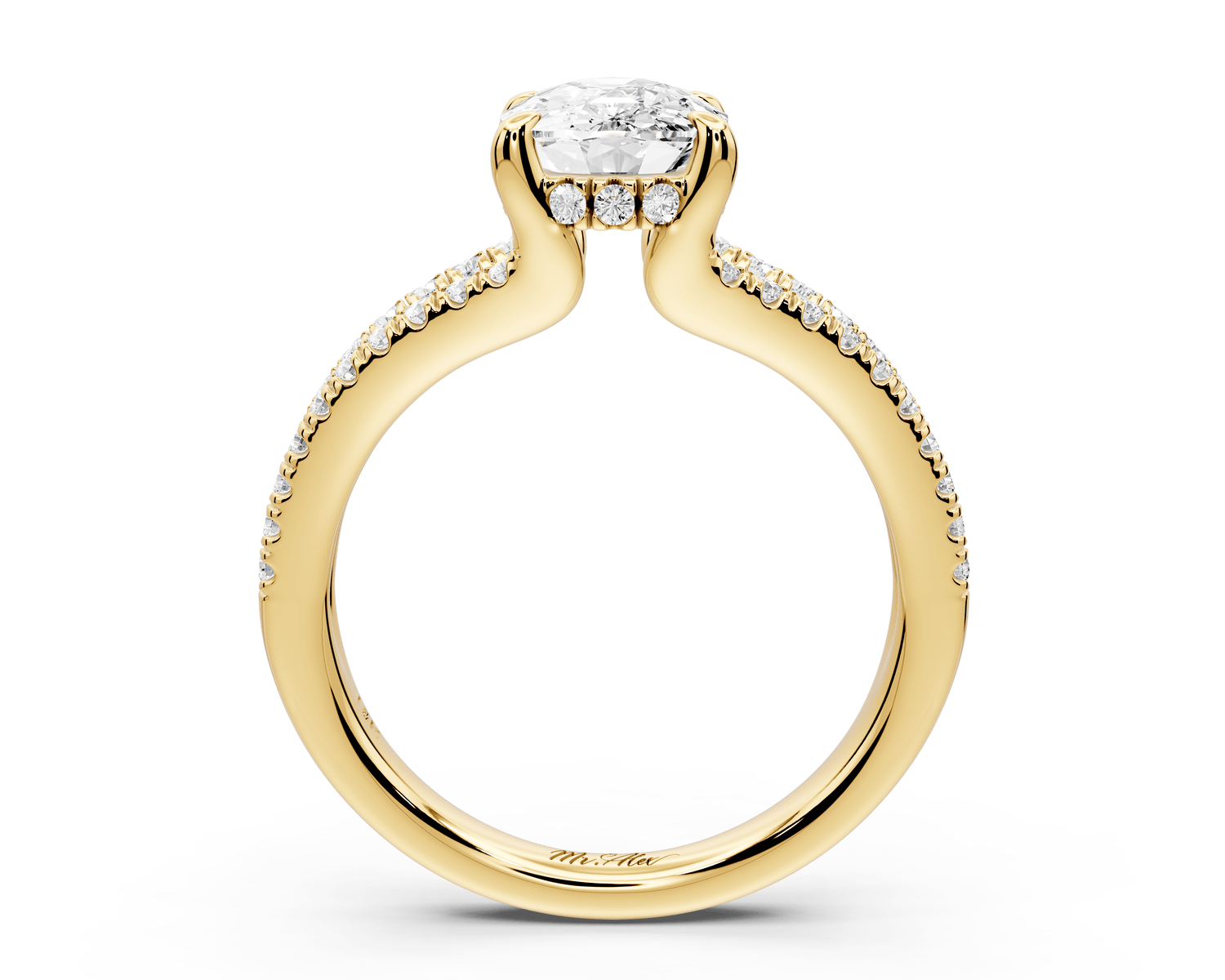 Liora - 2ct 14k yellow gold ecushion Hidden Halo Micro Pavé Split Shank Engagement Ring - Mr. Alex Jewelry
