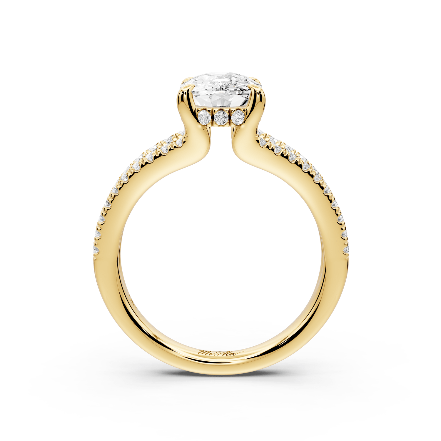 Liora - 2ct 14k yellow gold ecushion Hidden Halo Micro Pavé Split Shank Engagement Ring - Mr. Alex Jewelry