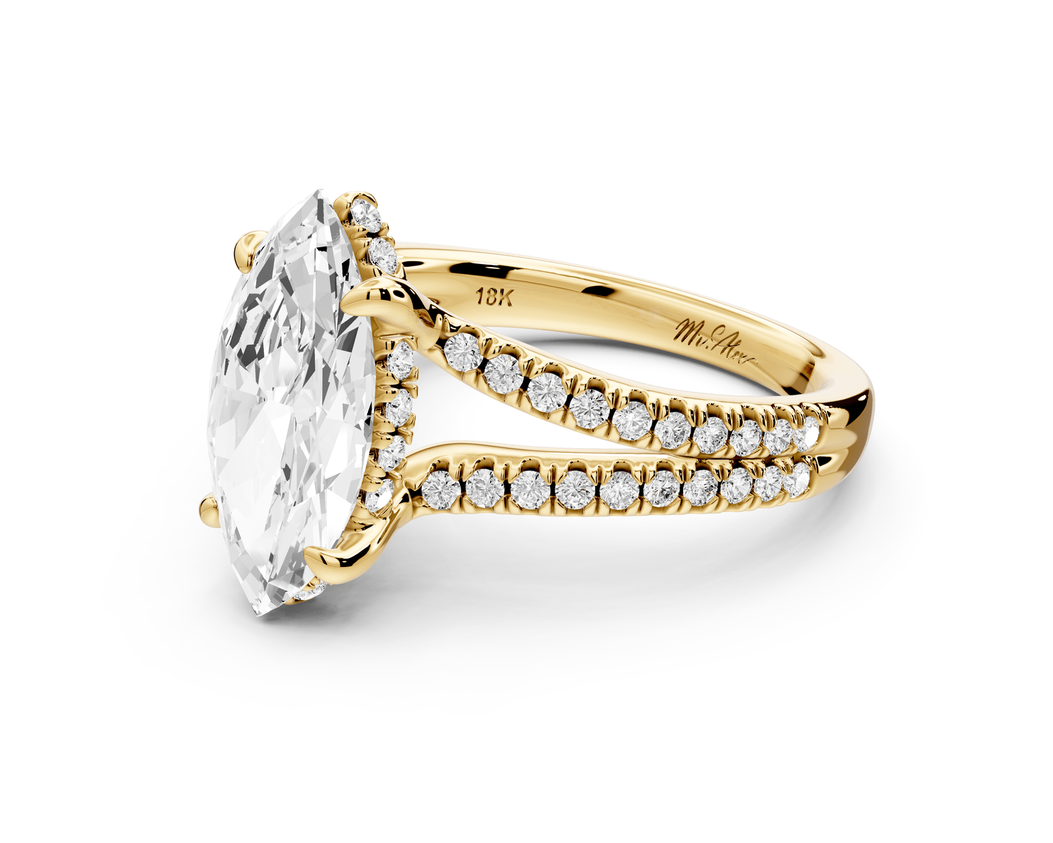Liora - 2ct 14k yellow gold marquise Hidden Halo Micro Pavé Split Shank Engagement Ring - Mr. Alex Jewelry