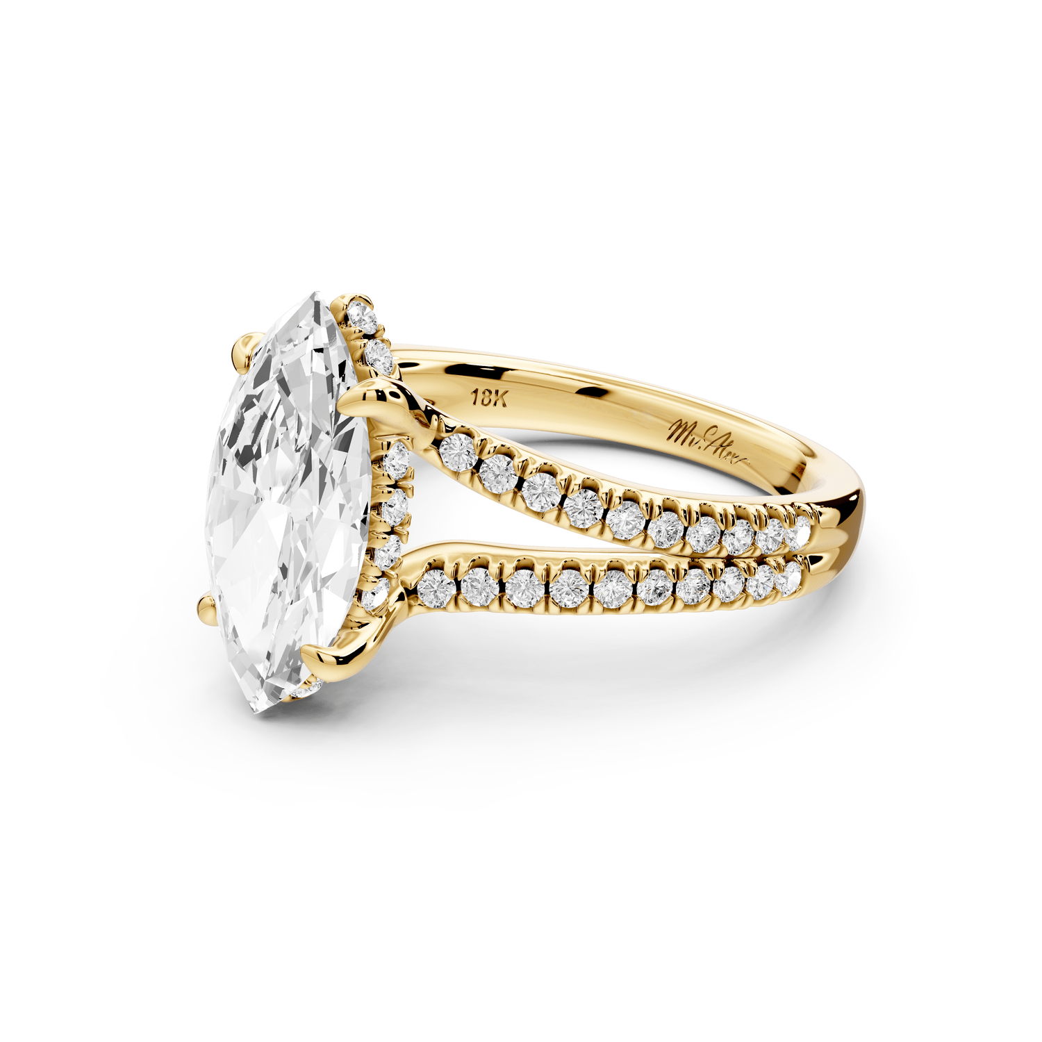 Liora - 2ct 14k yellow gold marquise Hidden Halo Micro Pavé Split Shank Engagement Ring - Mr. Alex Jewelry