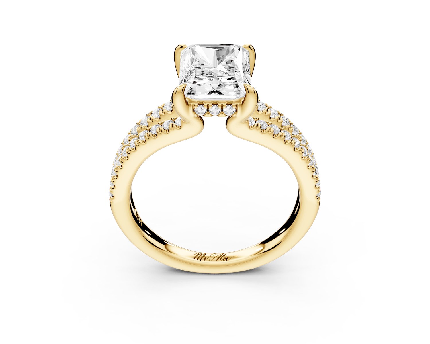 Liora - 2ct 14k yellow gold radiant Hidden Halo Micro Pavé Split Shank Engagement Ring - Mr. Alex Jewelry