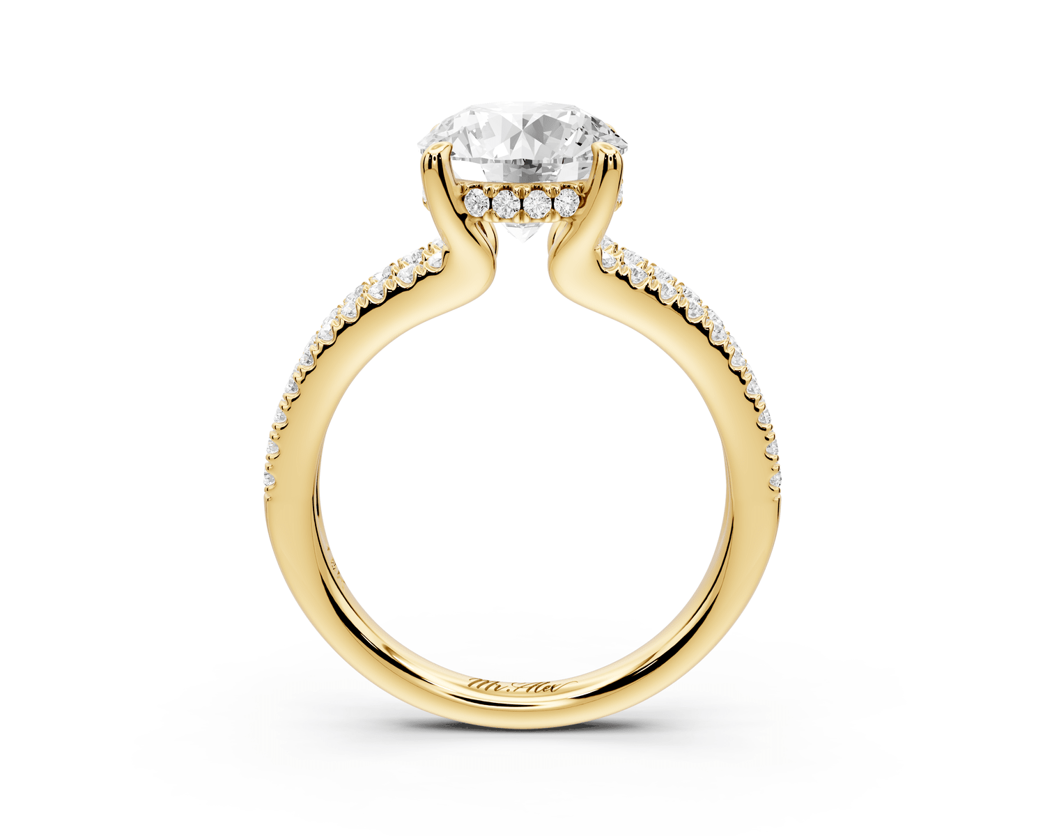 Liora - 2ct 14k yellow gold round Hidden Halo Micro Pavé Split Shank Engagement Ring - Mr. Alex Jewelry