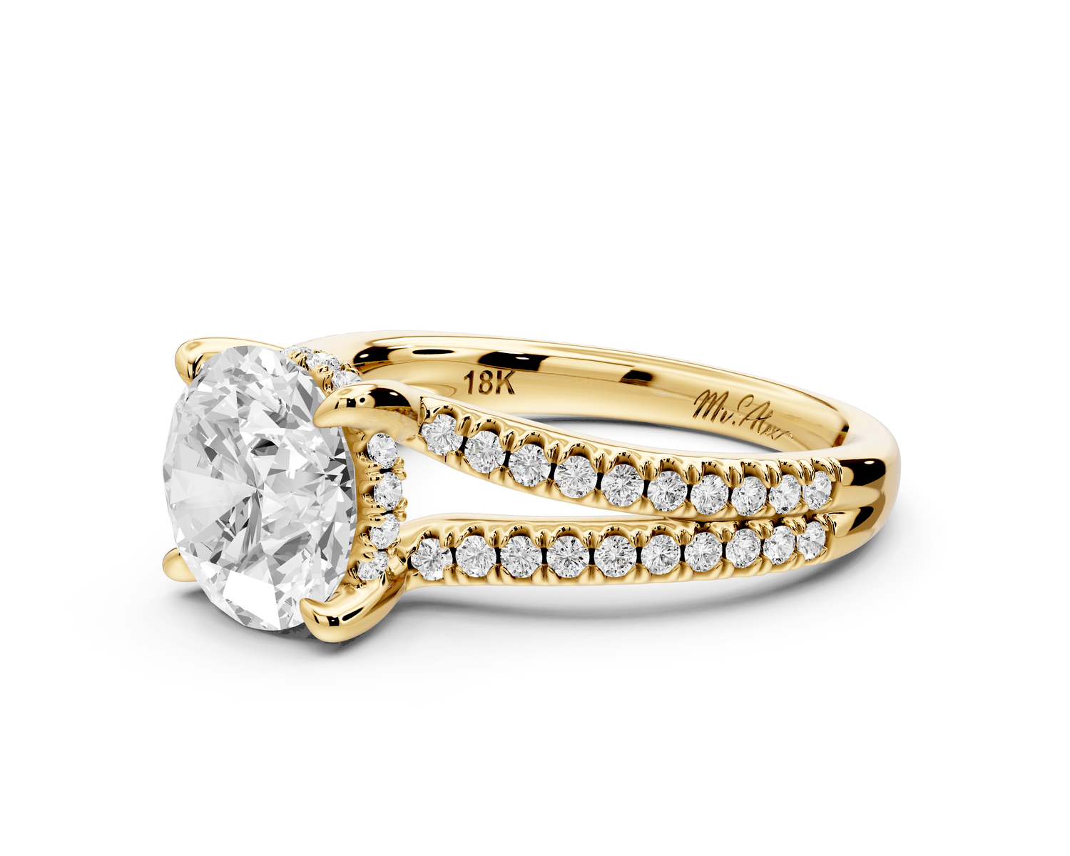 Liora - 2ct 14k yellow gold round Hidden Halo Micro Pavé Split Shank Engagement Ring - Mr. Alex Jewelry