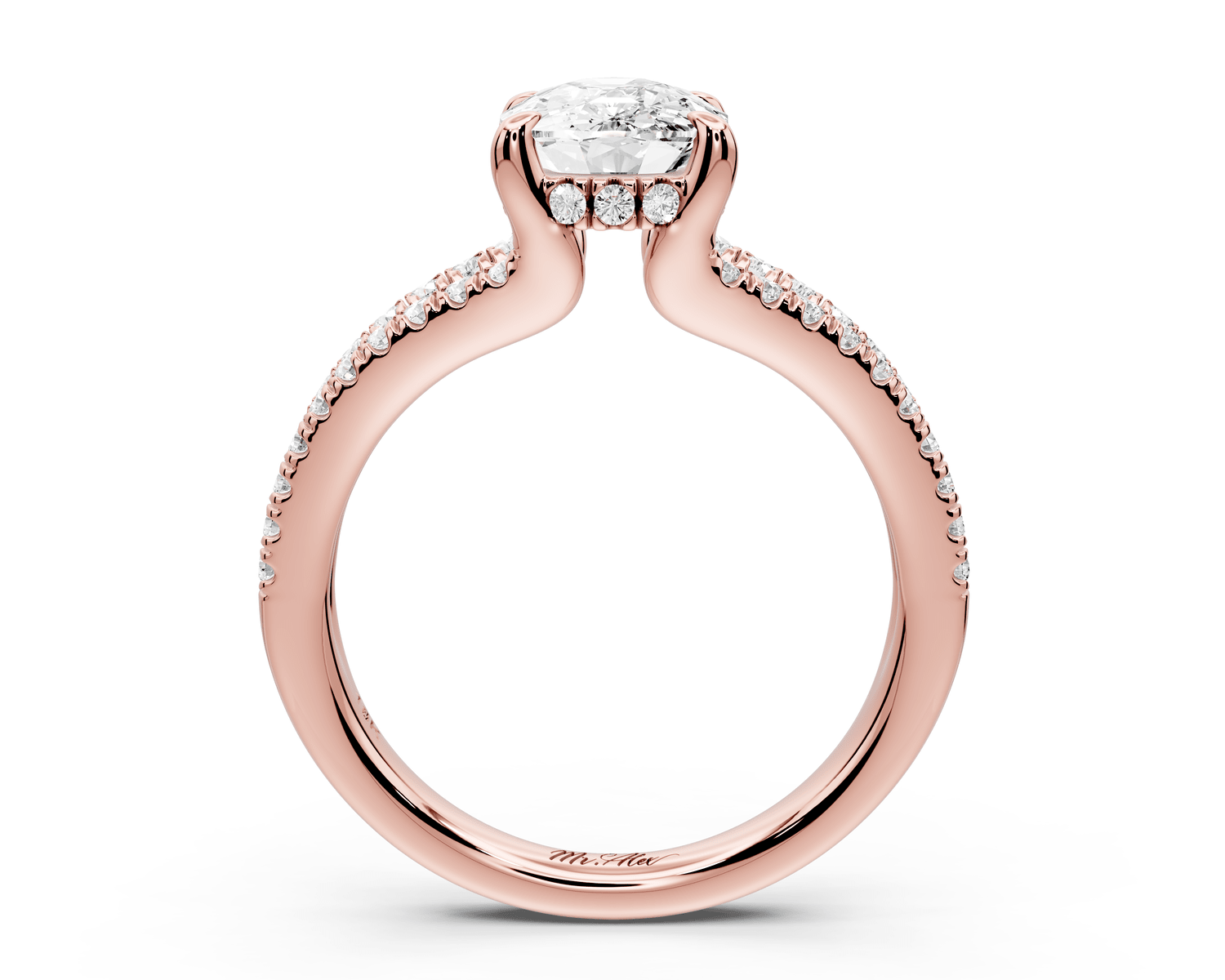 Liora - 2ct 18k rose gold ecushion Hidden Halo Micro Pavé Split Shank Engagement Ring - Mr. Alex Jewelry