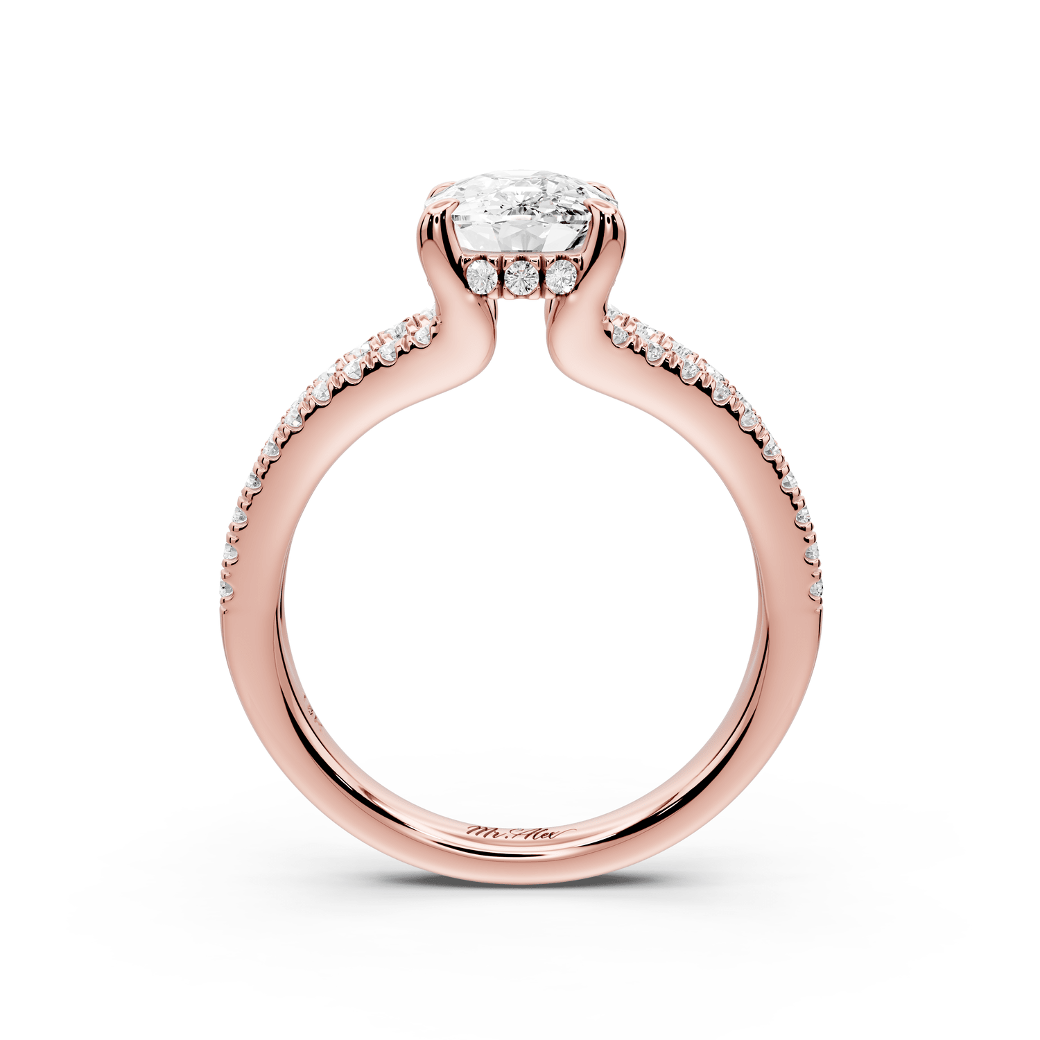 Liora - 2ct 18k rose gold ecushion Hidden Halo Micro Pavé Split Shank Engagement Ring - Mr. Alex Jewelry