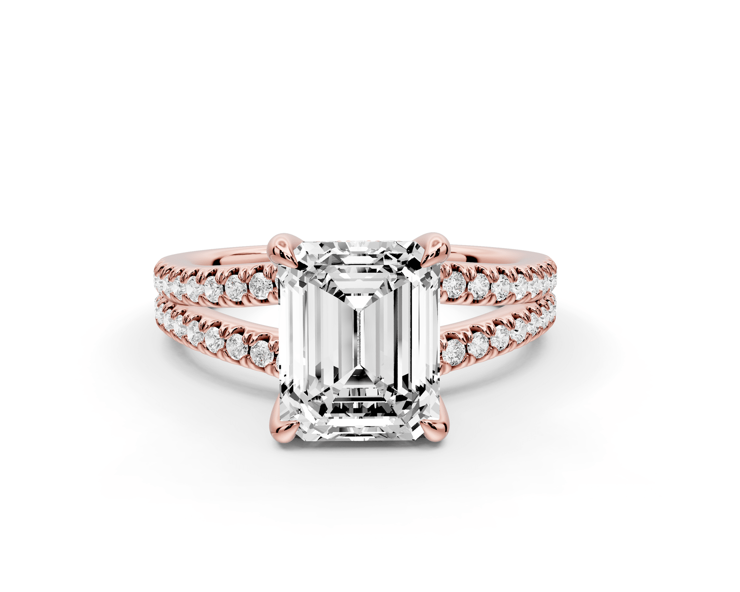 Liora - 2ct 18k rose gold emerald Hidden Halo Micro Pavé Split Shank Engagement Ring - Mr. Alex Jewelry