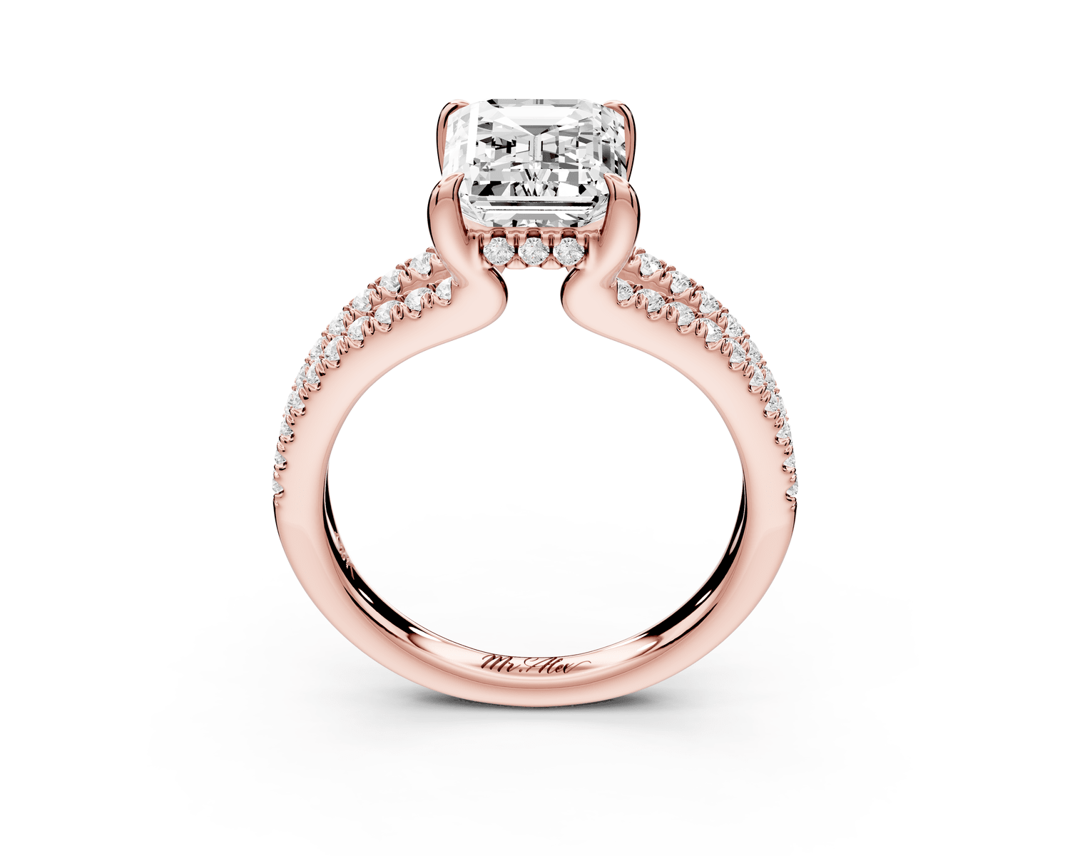 Liora - 2ct 18k rose gold emerald Hidden Halo Micro Pavé Split Shank Engagement Ring - Mr. Alex Jewelry
