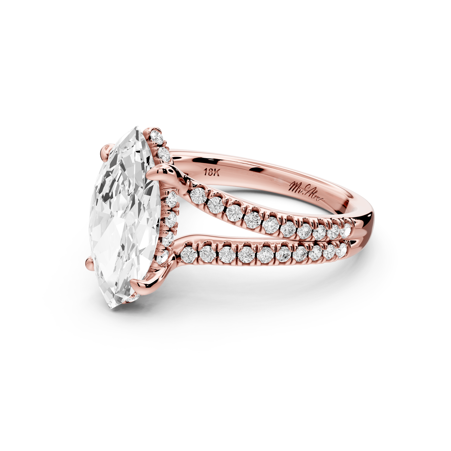 Liora - 2ct 18k rose gold marquise Hidden Halo Micro Pavé Split Shank Engagement Ring - Mr. Alex Jewelry