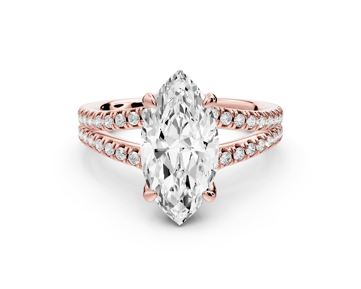 Liora - 2ct 18k rose gold marquise Hidden Halo Micro Pavé Split Shank Engagement Ring - Mr. Alex Jewelry
